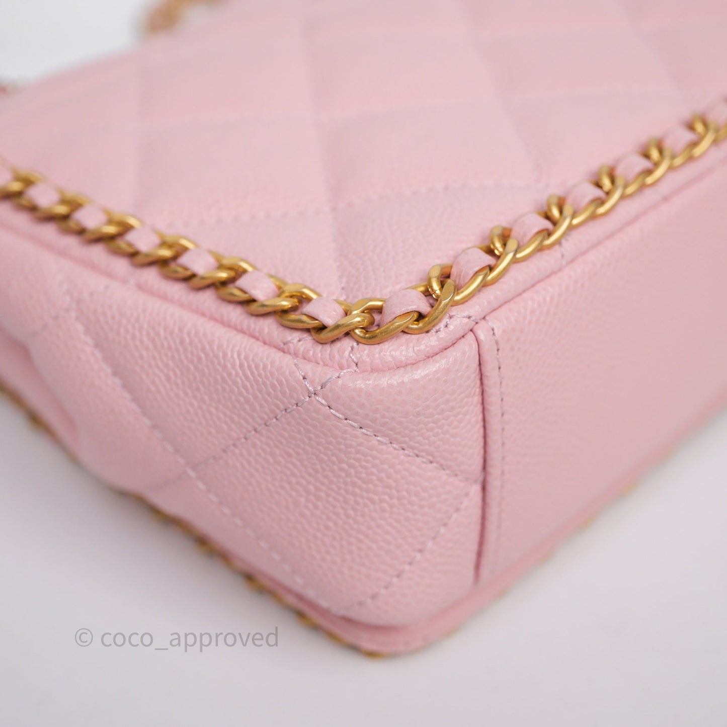 Chanel Chain Around Flap Bag Pink Caviar Aged Gold Hardware 22B