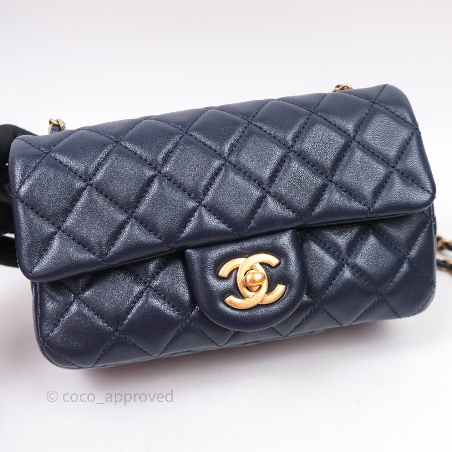 Chanel Mini Rectangular Pearl Crush Navy Lambskin Aged Gold Hardware