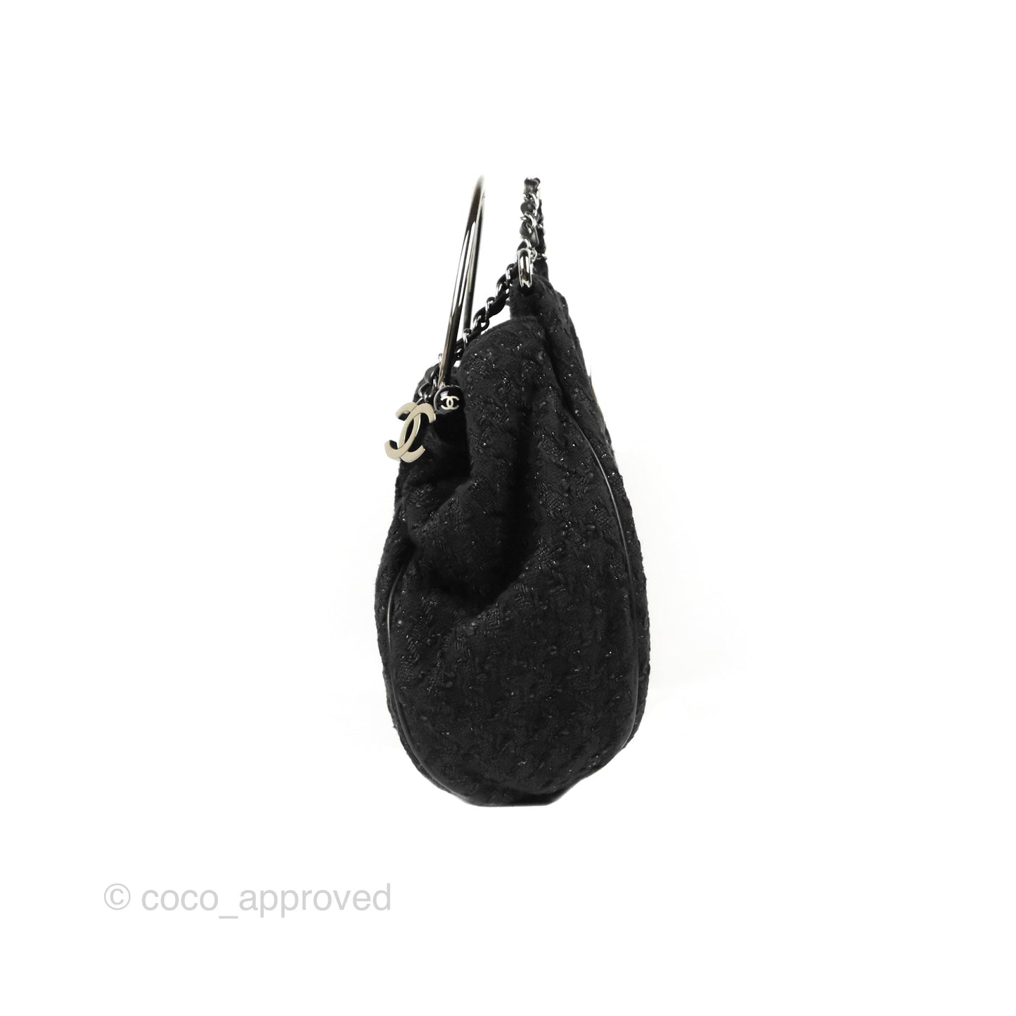 Chanel Tweed Boucle Knitting Bag Black Silver Hardware