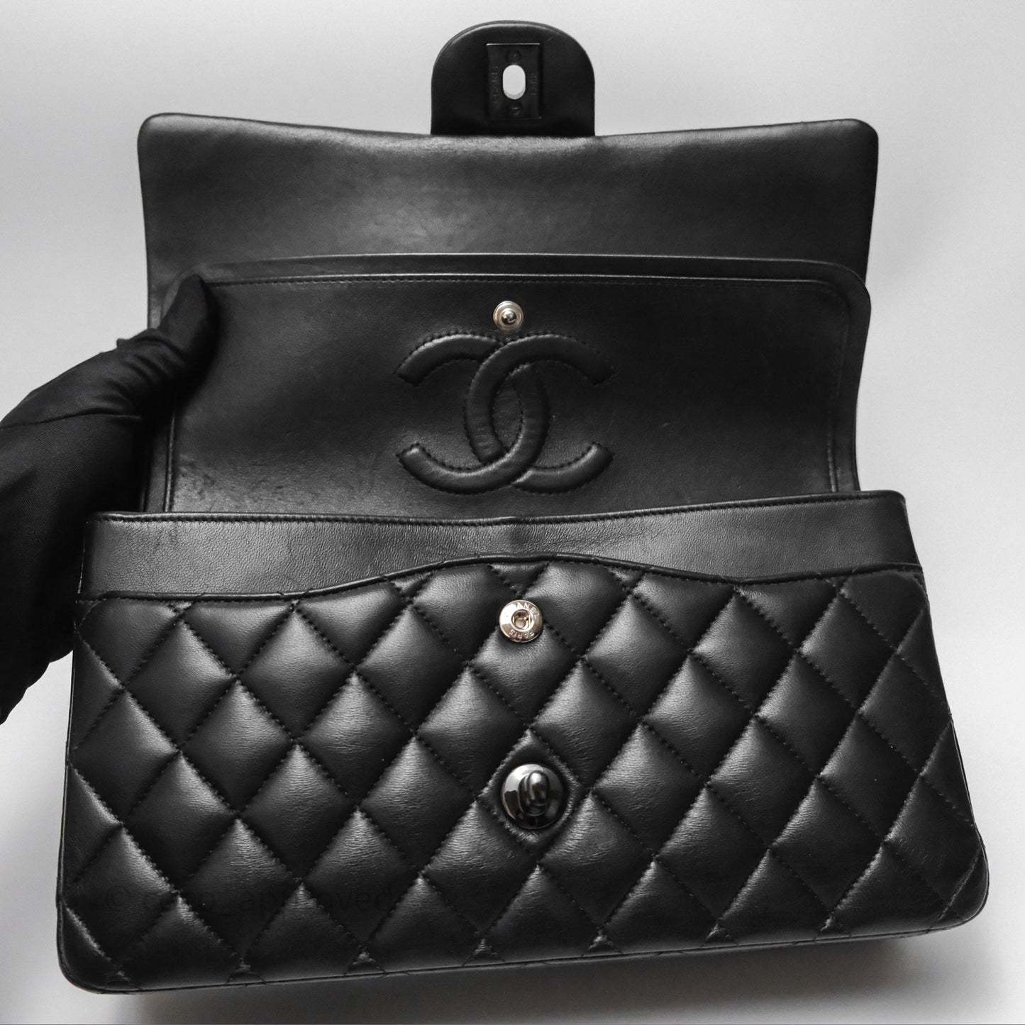 Chanel Classic Quilted M/L Medium Double Flap So Black Lambskin