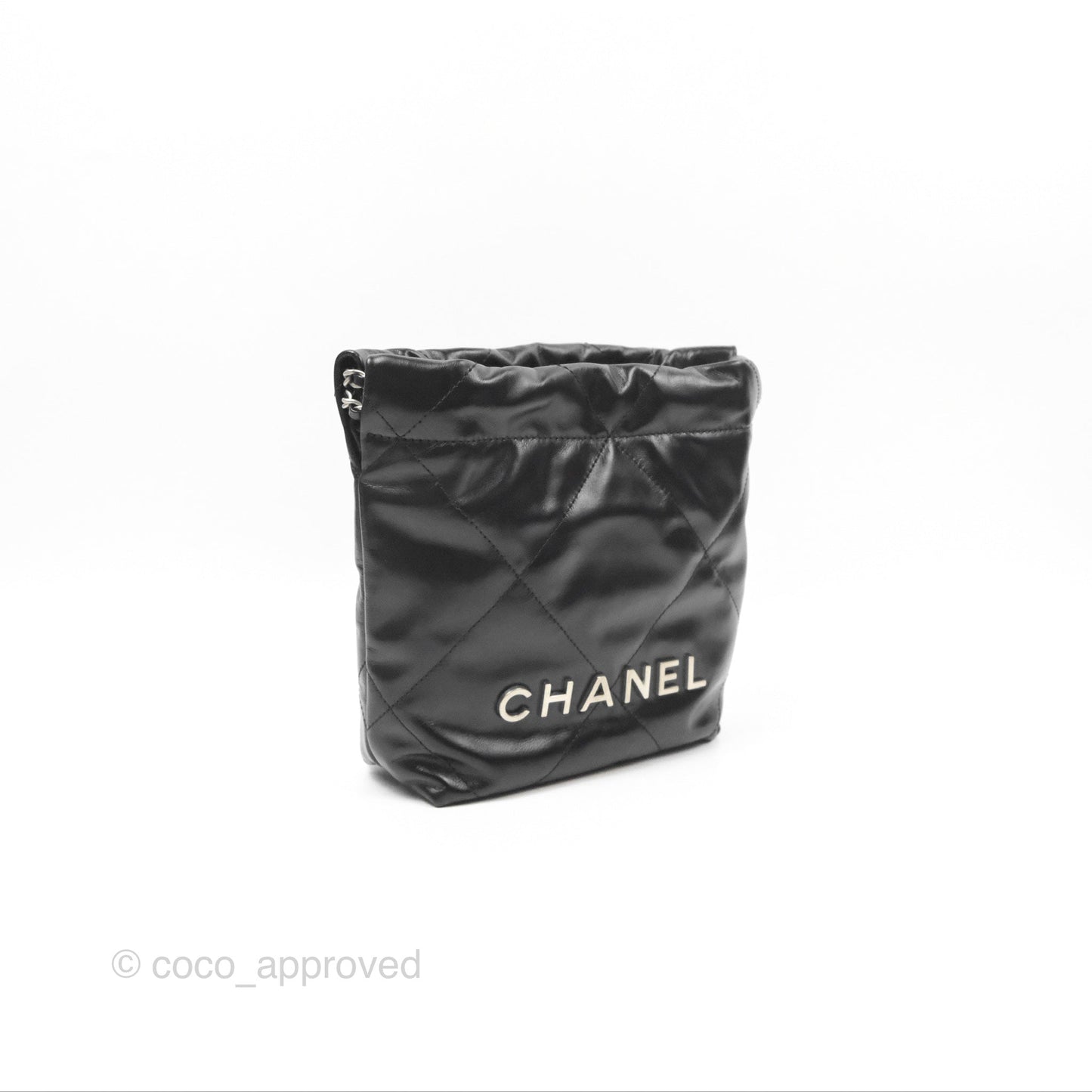 Chanel 22 Mini Bag Black Shiny Crumpled Calfskin Matte Silver Hardware