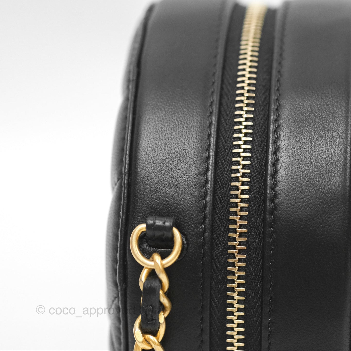 Chanel Quilted Round Pearl Crush Clutch With Chain Black Lambskin Aged Gold Hardware