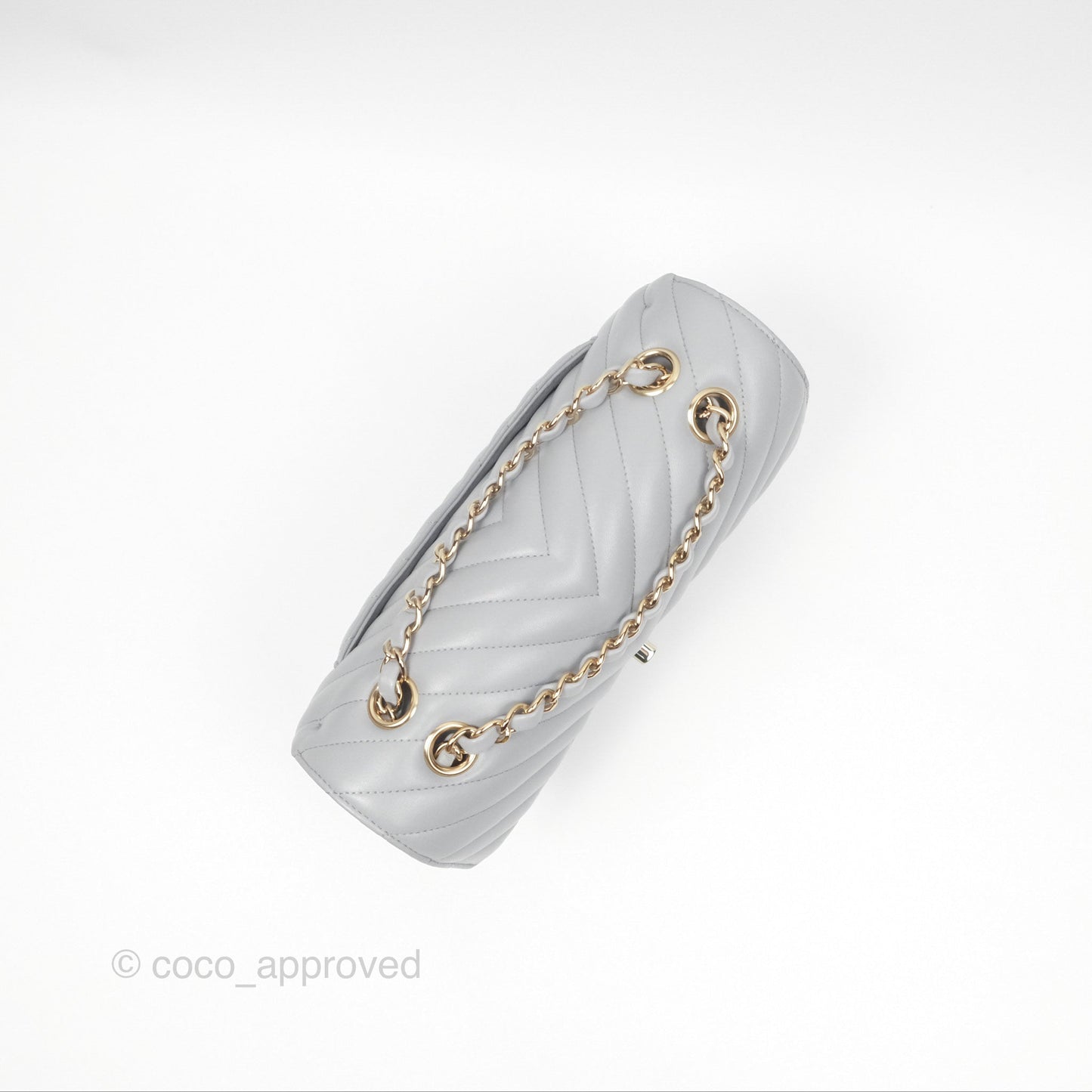 Chanel Small Classic Chevron Flap Grey Lambskin Gold Hardware