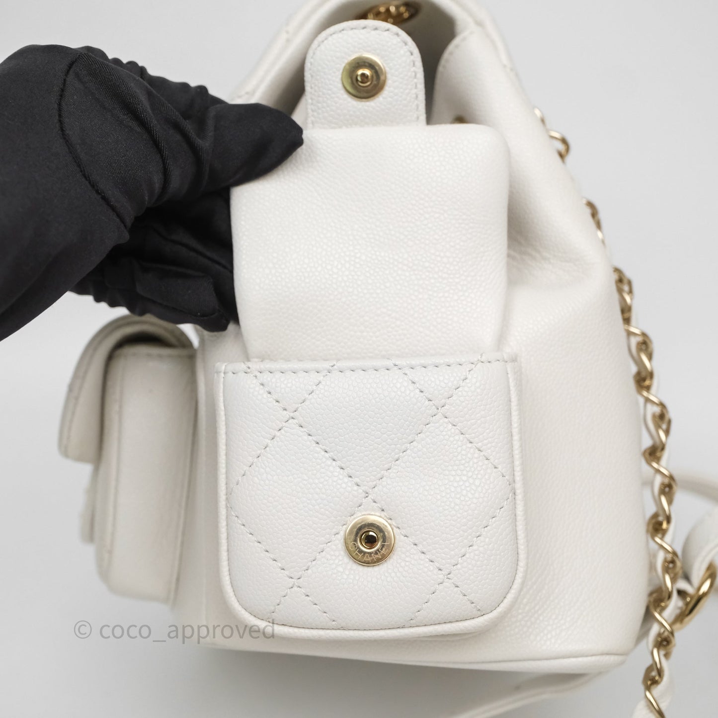 Chanel Duma Backpack White Caviar Gold Hardware 23K