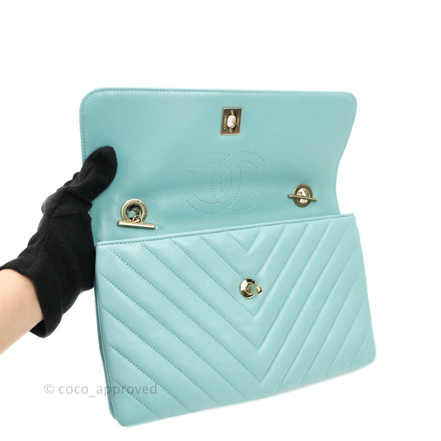 Chanel Trendy CC Chevron Lambskin Flap Bag Tiffany Blue Gold Hardware