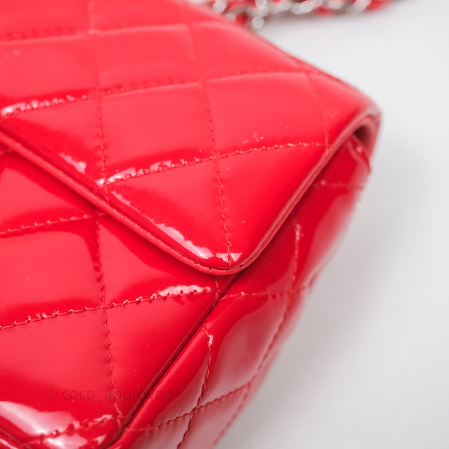 Chanel Mini Rectangular Quilted Red Patent Silver Hardware