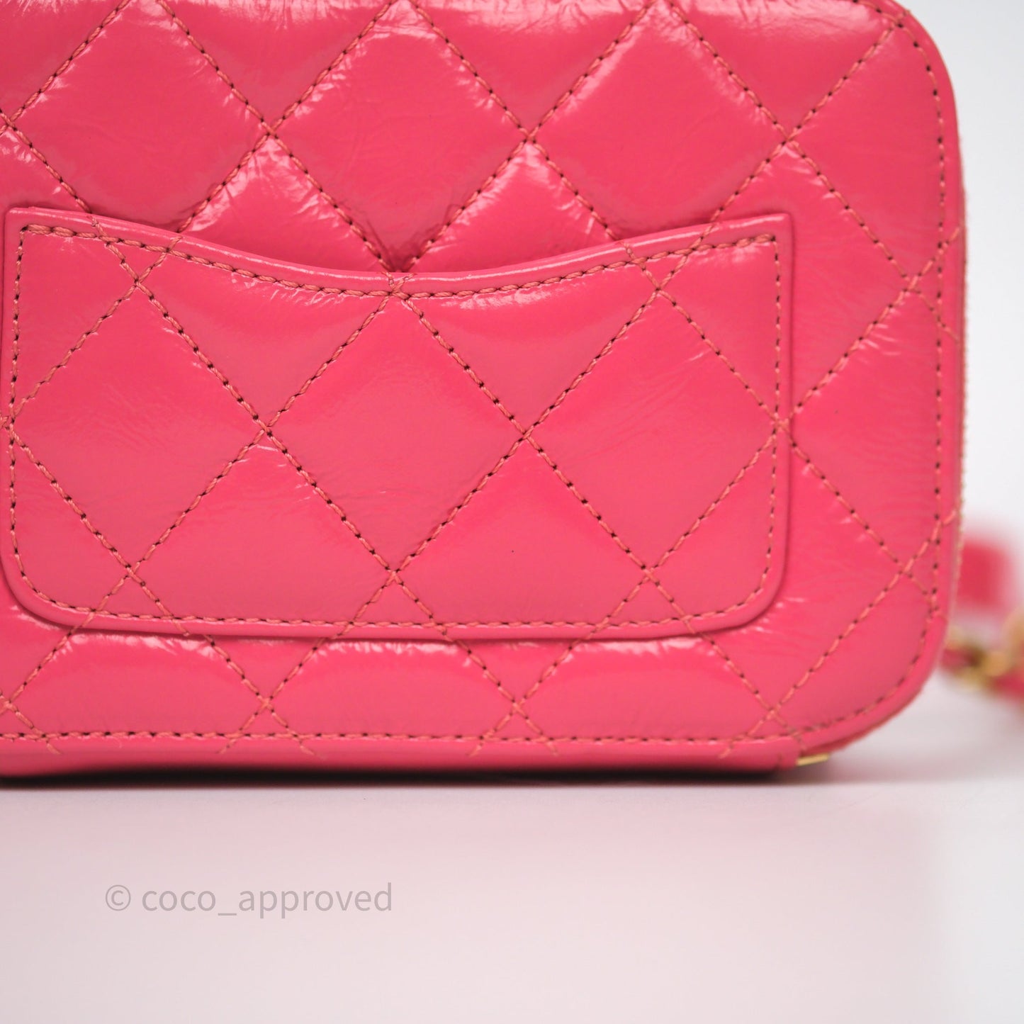 Chanel Small Top Handle Vanity Case Hot Pink Shiny Crumpled Calfskin Aged Gold Hardware