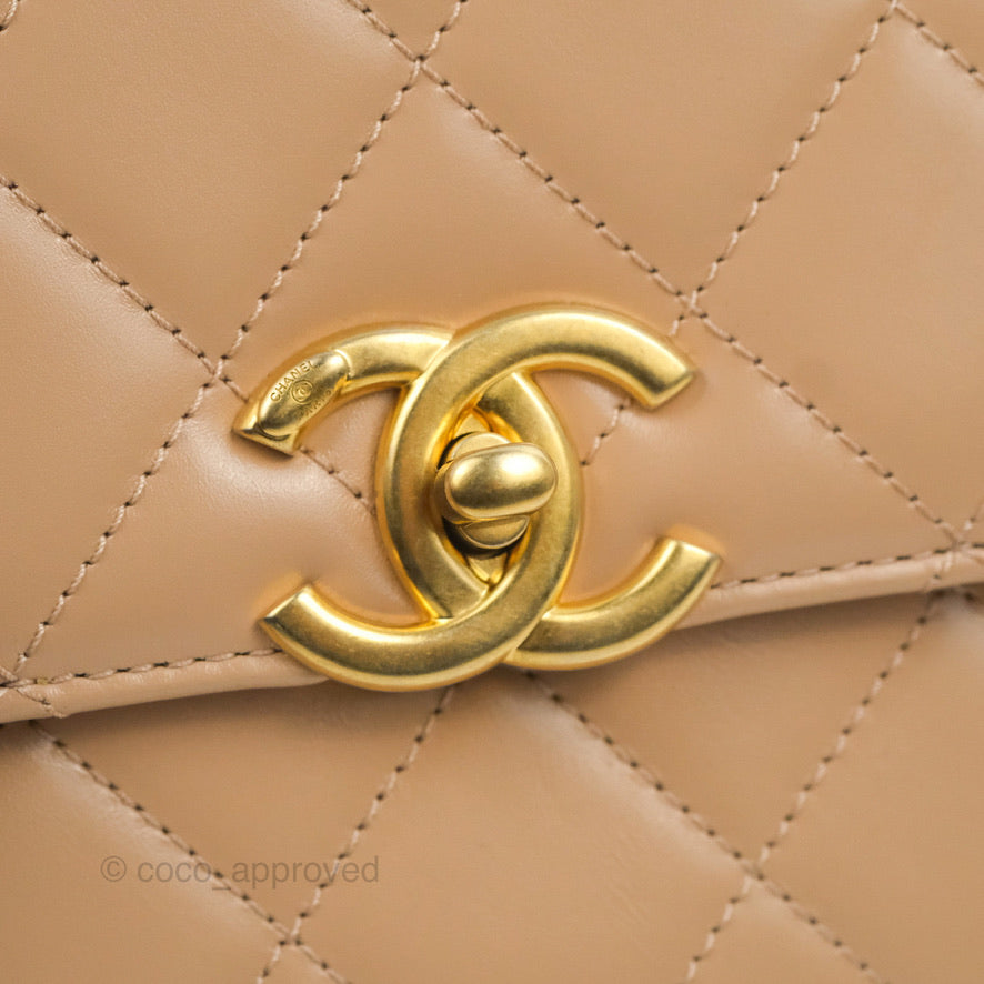 Chanel Quilted Perfect Fit Adjustable Beige Calfskin Gold Hardware 21A