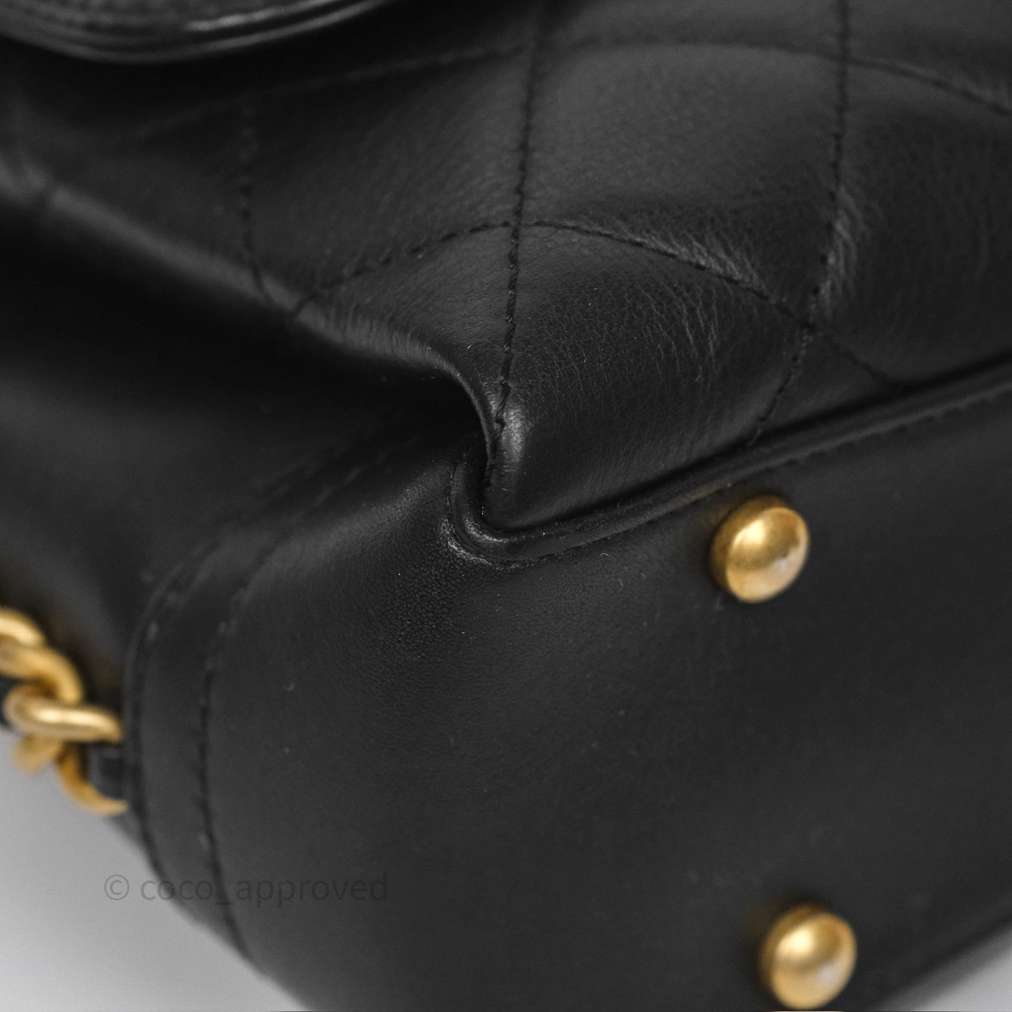 Chanel Side Chain Compartment Flap Black Calfskin Aged Gold Hardware