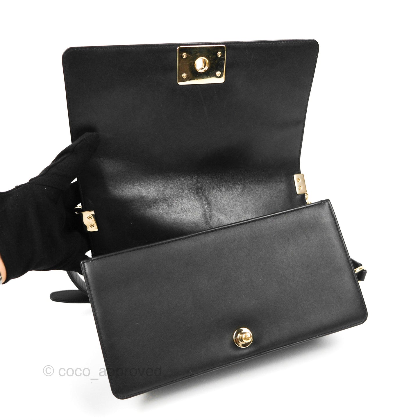 Chanel Medium Boy Chevron Black Calfskin Gold Hardware