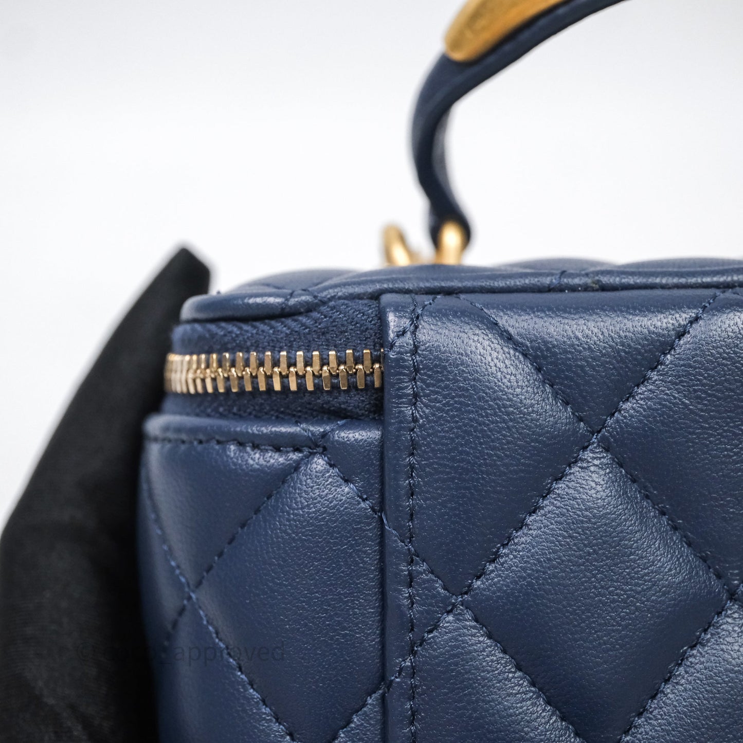 Chanel Vanity Rectangular Metal Top Handle Navy Lambskin Aged Gold Hardware