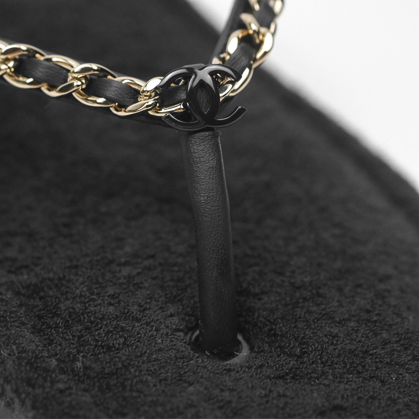 Chanel Chain Terry Slide Thong Sandals Black Size 39