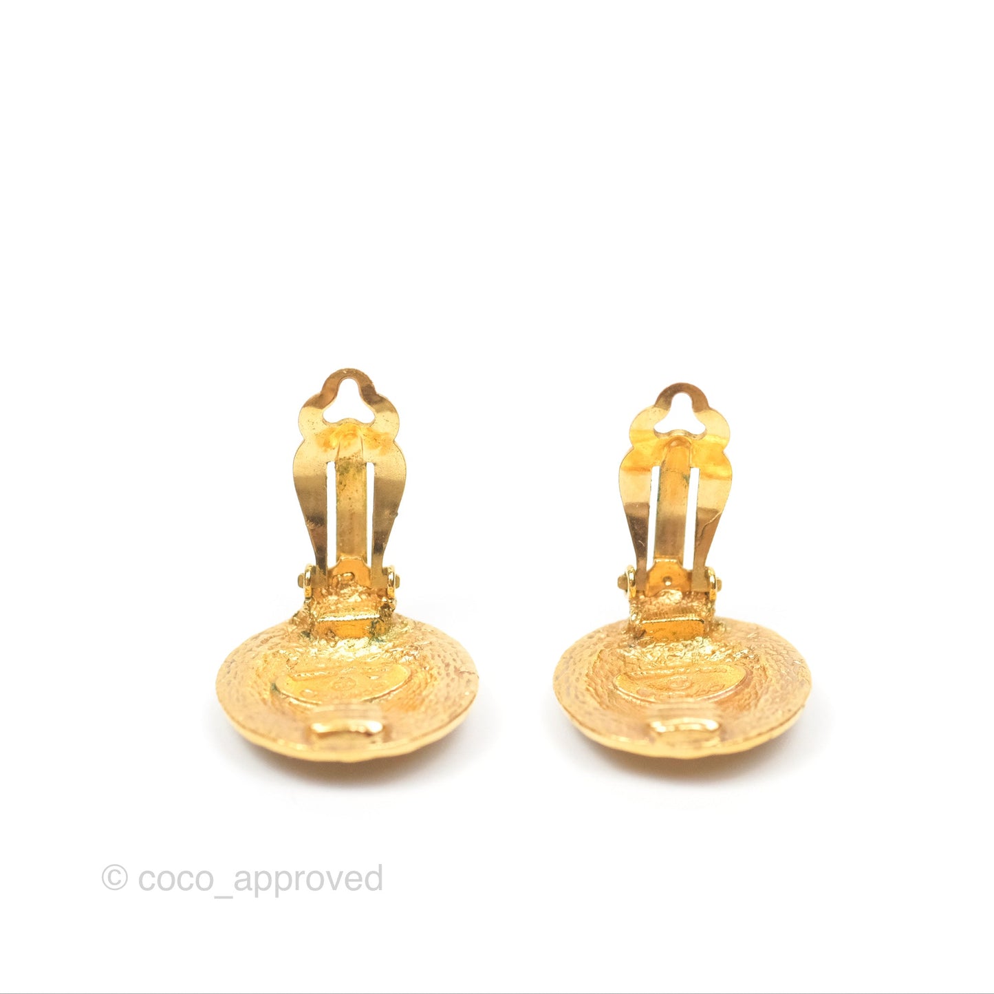 Chanel Vintage CC Round Earrings Gold Clip On