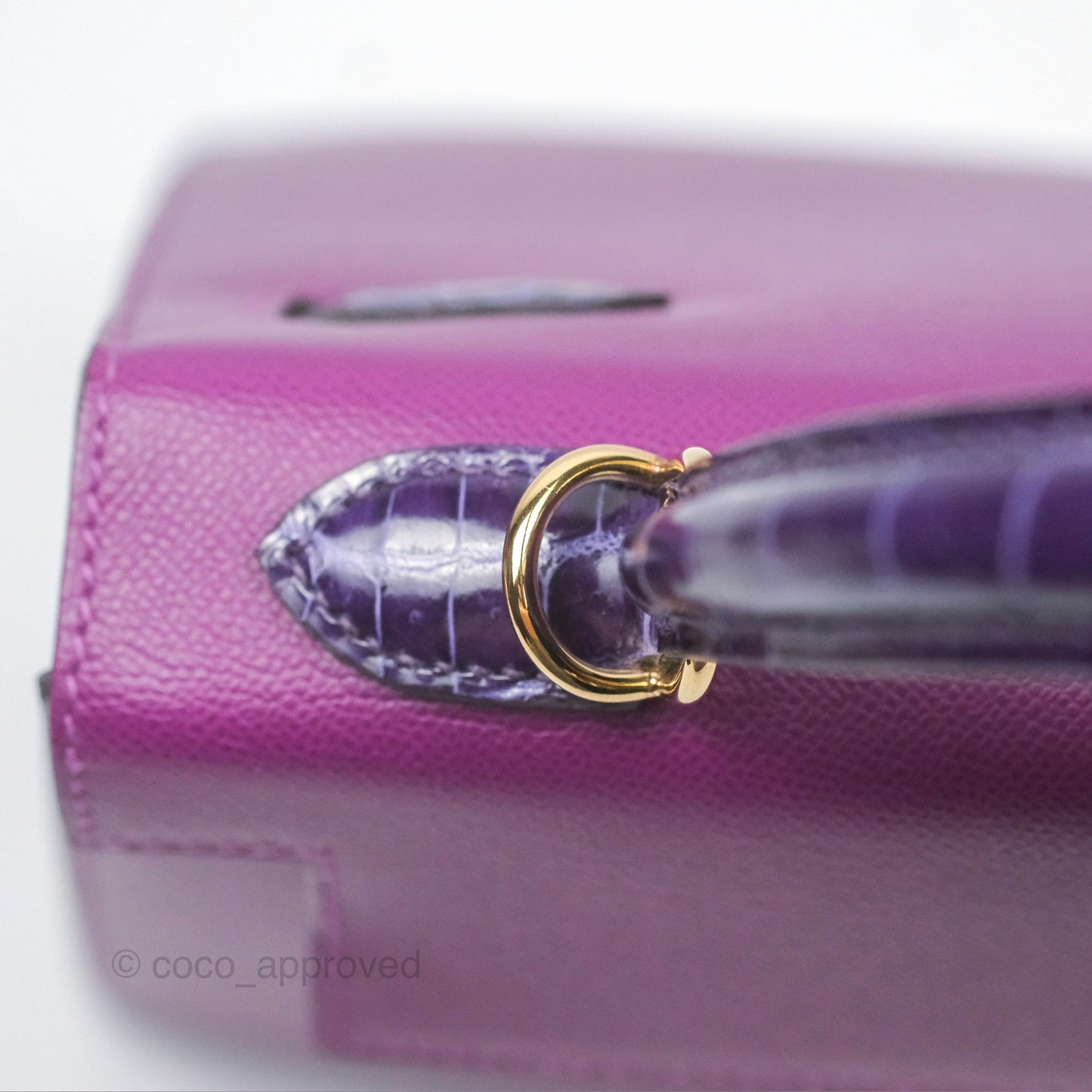 Hermès Kelly 25 Sellier Touch Anemone/ Amethyste Madame/ Croc Gold Hardware