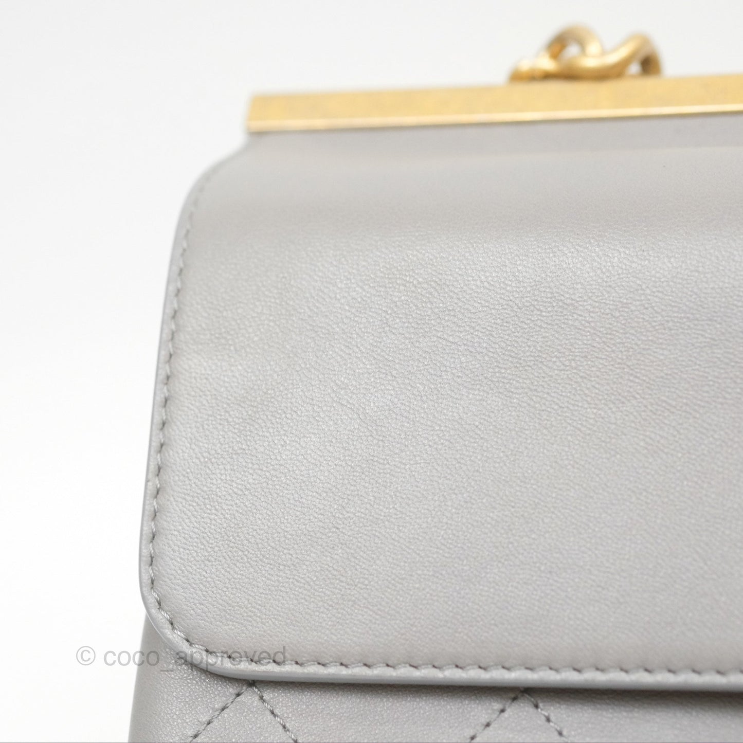 Chanel Small Quilted Coco Luxe Flap Bag Grey Calfskin Aged Gold Hardware