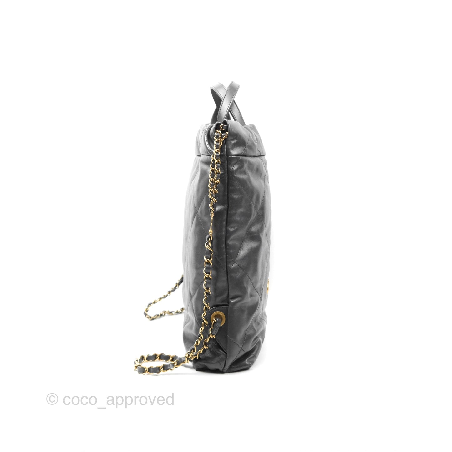 Chanel 22 Small Quilted Backpack Dark Grey Shiny Calfskin