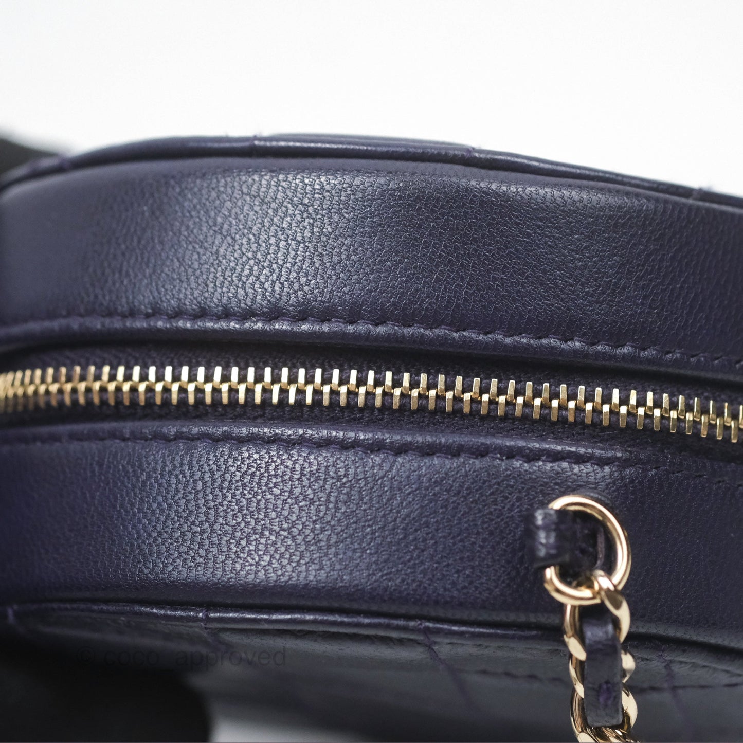 Chanel Quilted Round Clutch with Chain Dark Purple Calfskin Gold Hardware