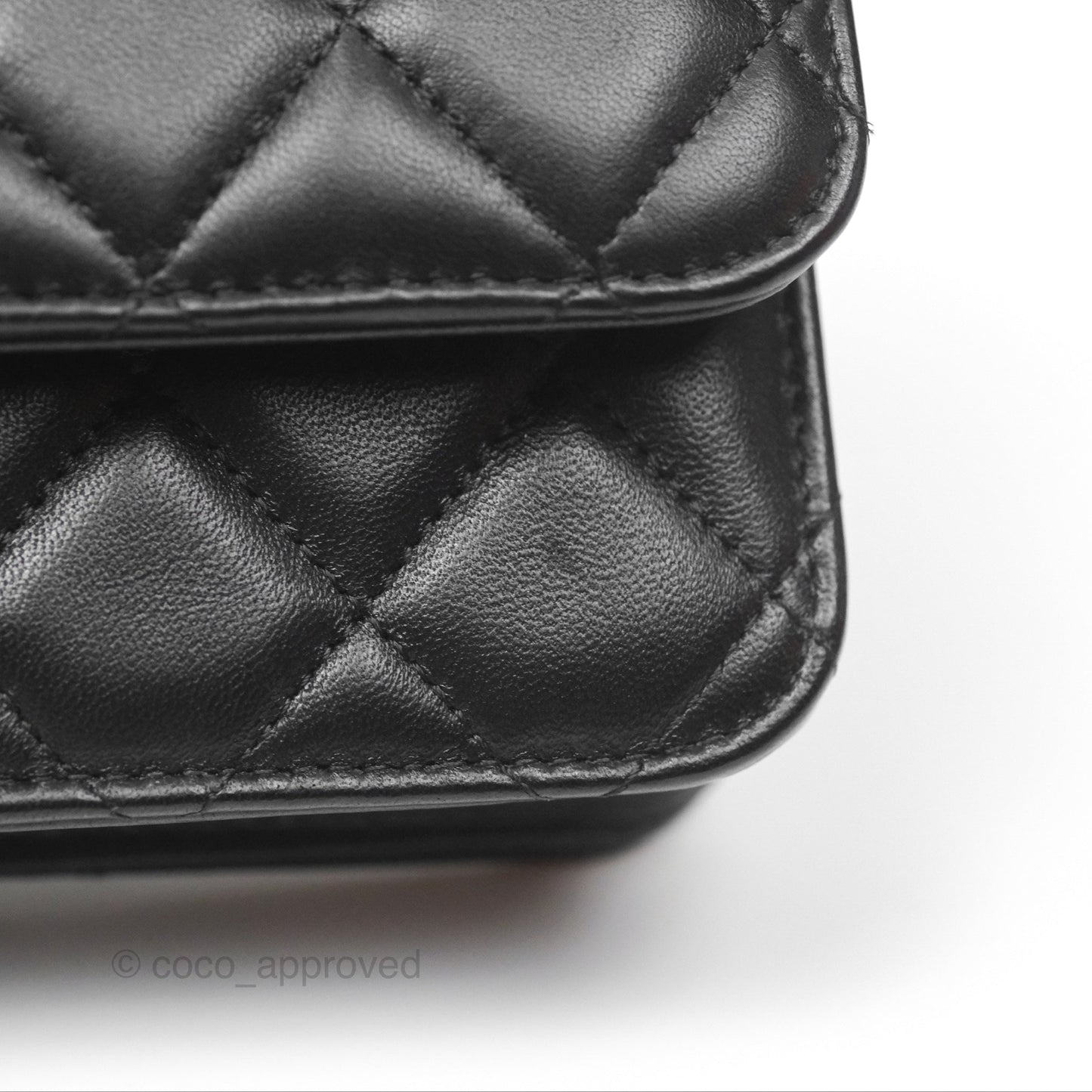 Chanel Camellia Handle Mini WOC Phone Holder with Chain Black Lambskin 23K