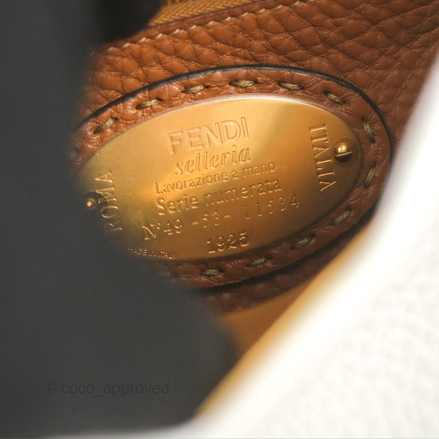 Fendi Mini Peekaboo Bag Contrast Stitch Off White/Navy Grained Leather Gold Hardware