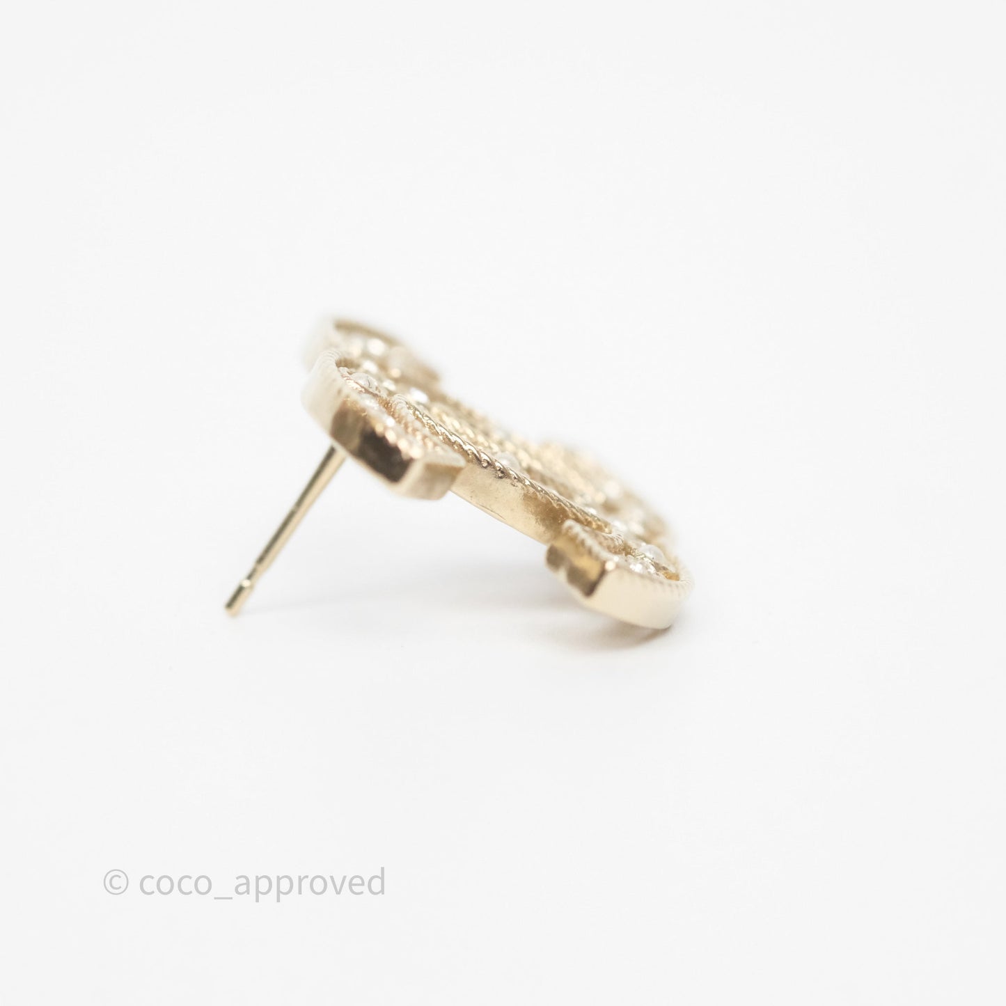 Chanel CC Crystals Pearl Earrings Gold Tone 19S