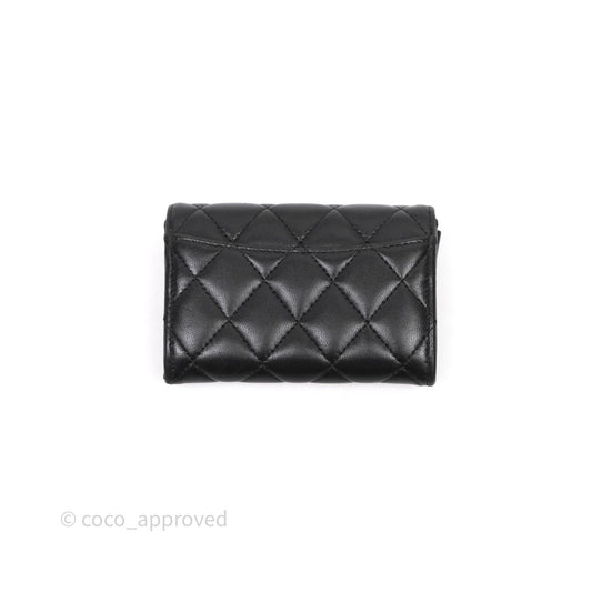 Chanel Quilted Flap Card Holder Black Lambskin Gold Hardware