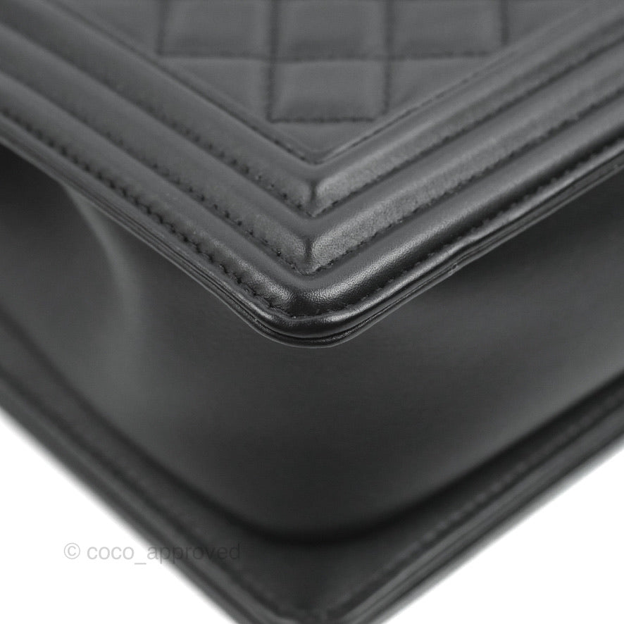 Chanel Quilted Medium Boy Black Calfskin Aged Gold Hardware