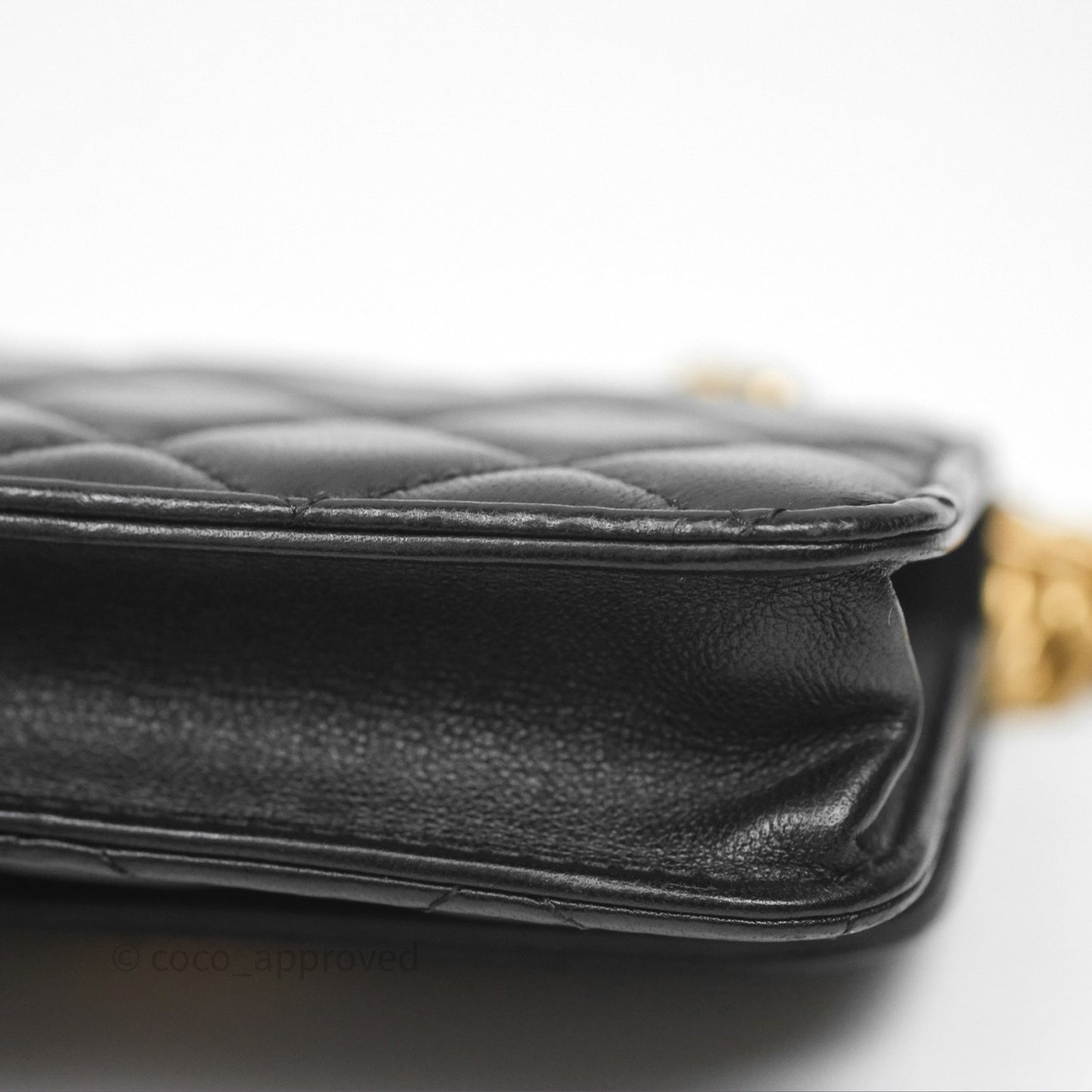 Chanel Mini Clutch With Chain Camellia Adjustable Black Lambskin Aged Gold Hardware