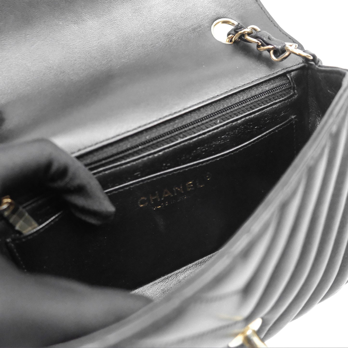 Chanel Mini Rectangular Chevron Black Lambskin Gold Hardware