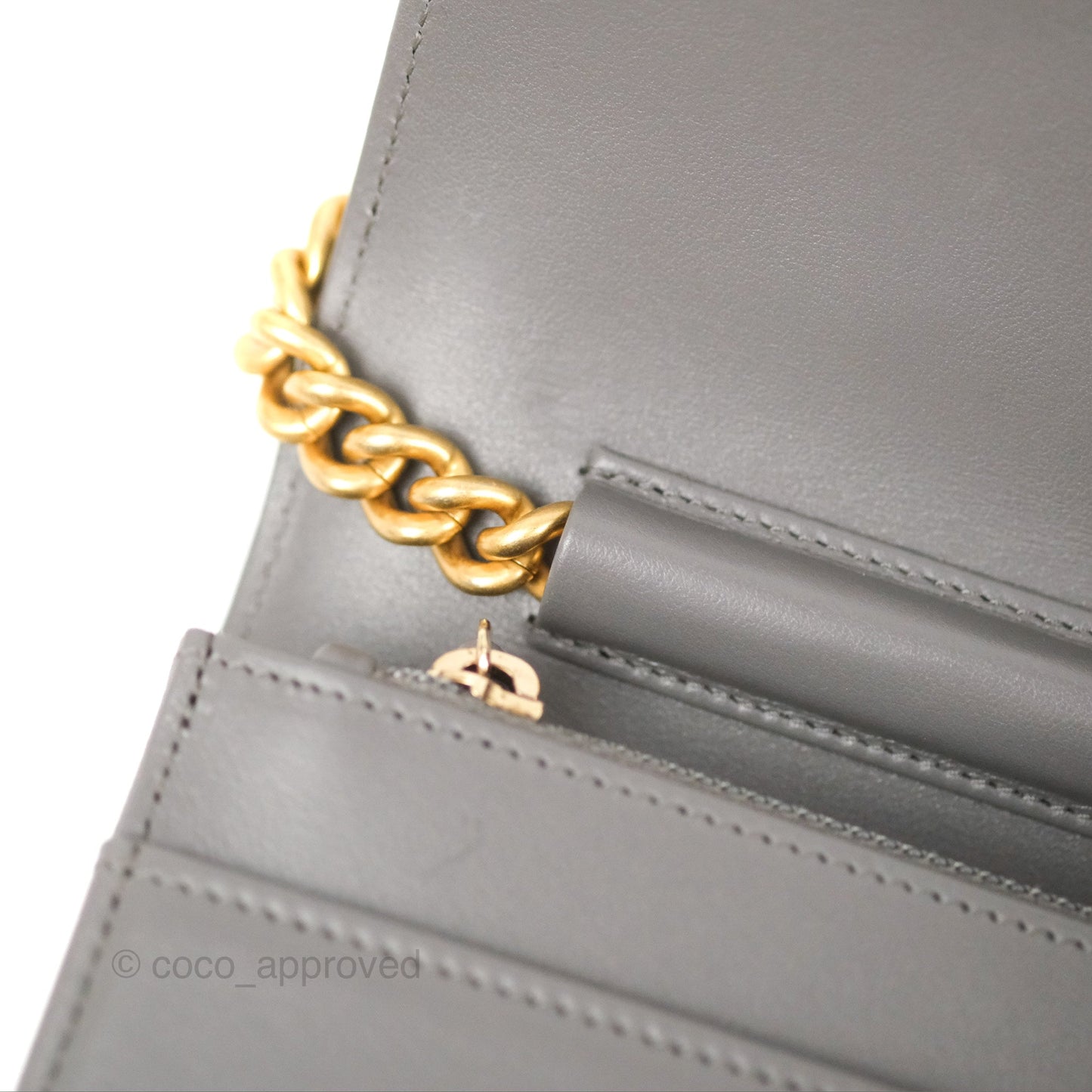 Chanel Quilted Boy Wallet on Chain WOC Dark Grey Caviar Gold Hardware