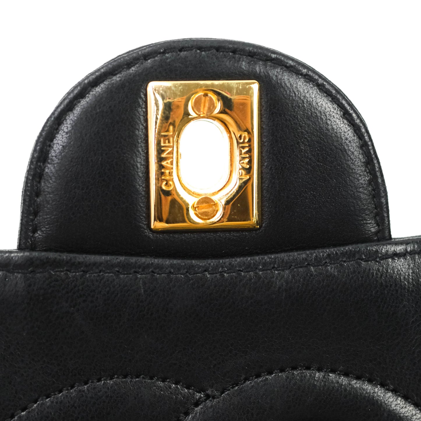 Chanel Vintage Flap Bag with Purse Pouch Black Lambskin 24K Gold Hardware