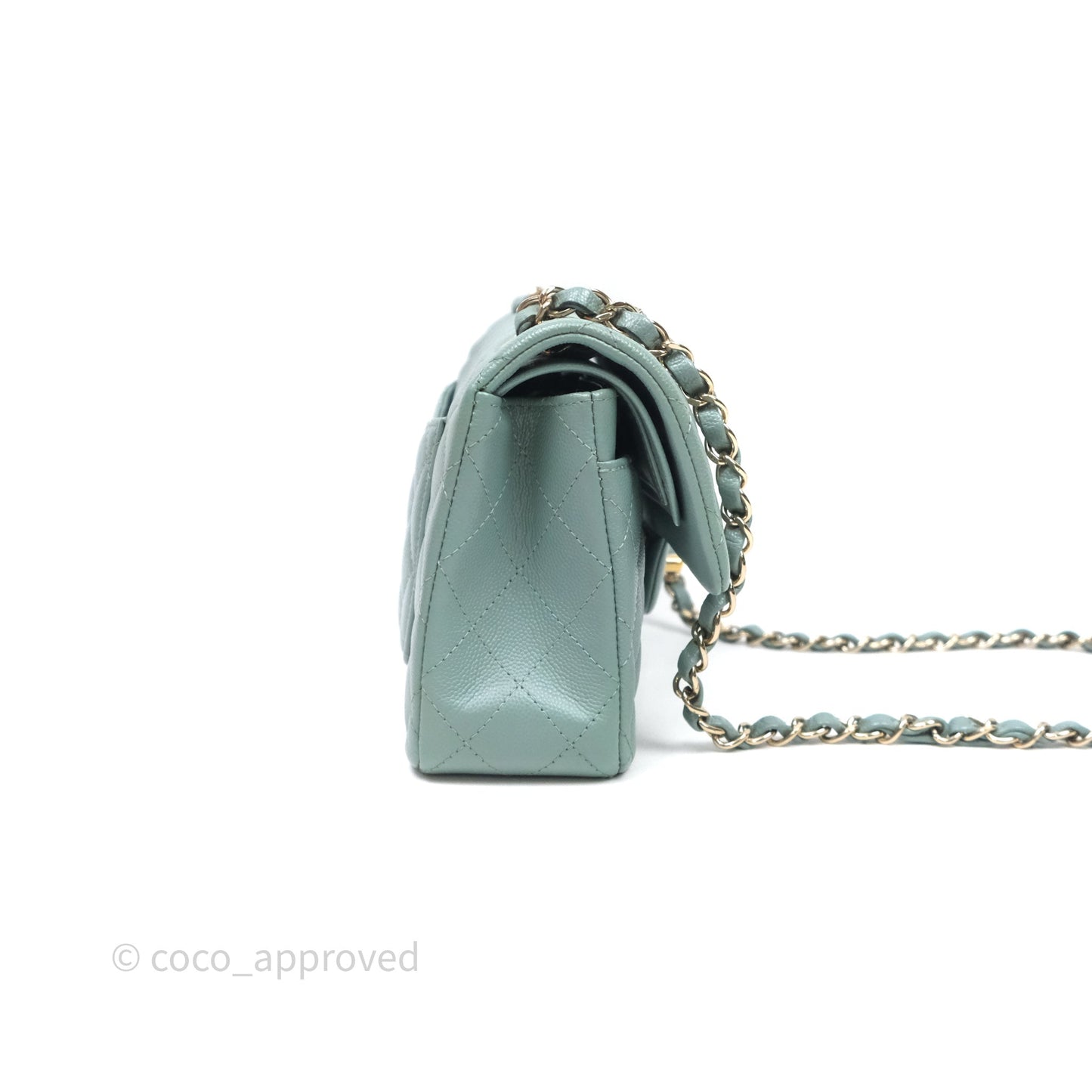 Chanel Small Quilted Classic Flap Tiffany Green Cavier Gold Hardware
