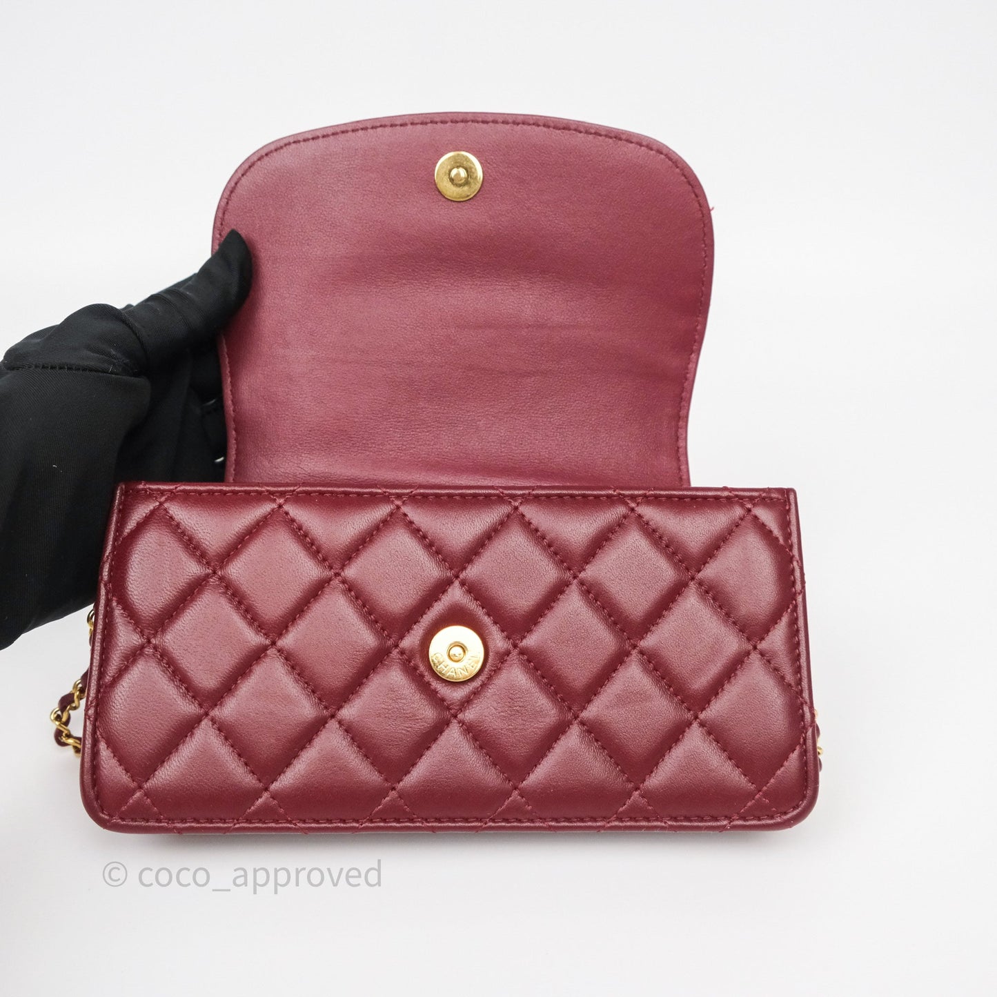 Chanel Mini WOC with CC Chain Burgundy Lambskin Gold Hardware 22K