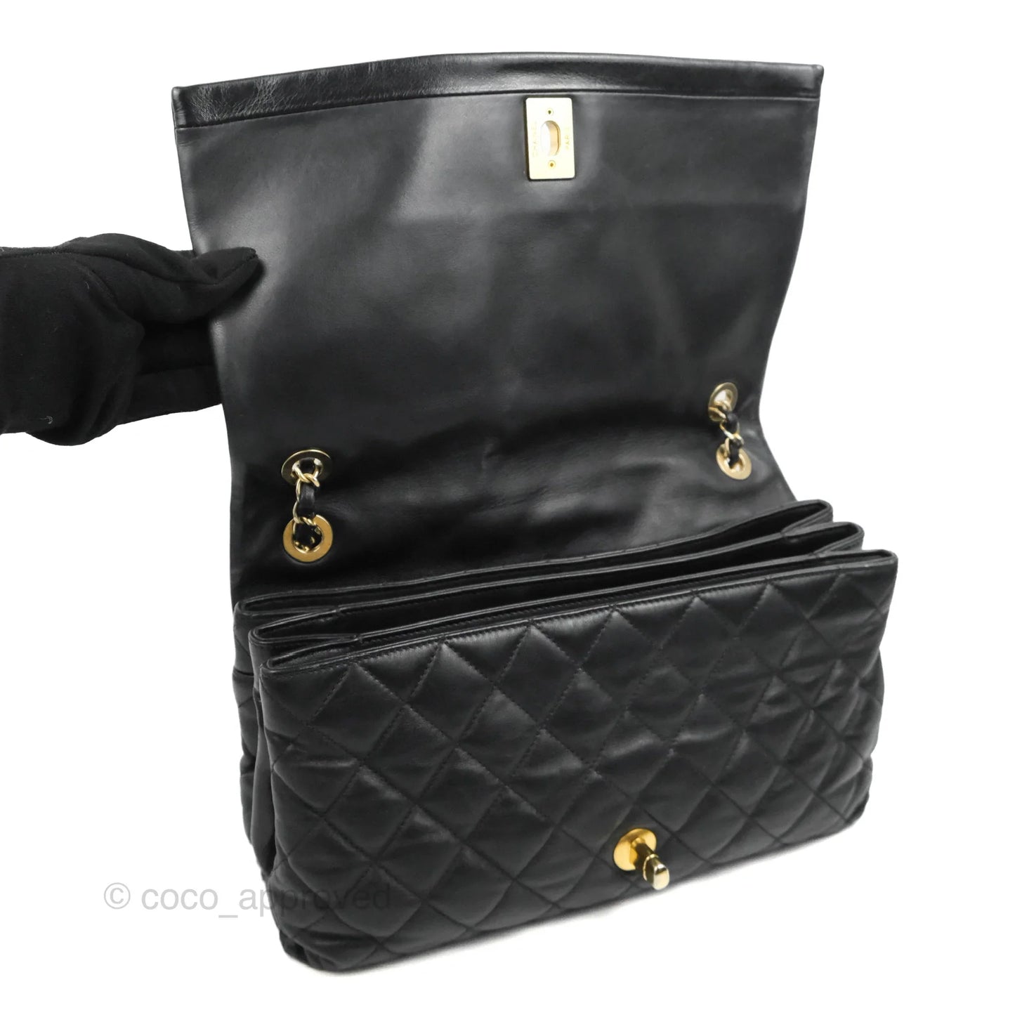 Chanel Soft Elegance Flap Bag Calfskin Black Aged Gold Hardware