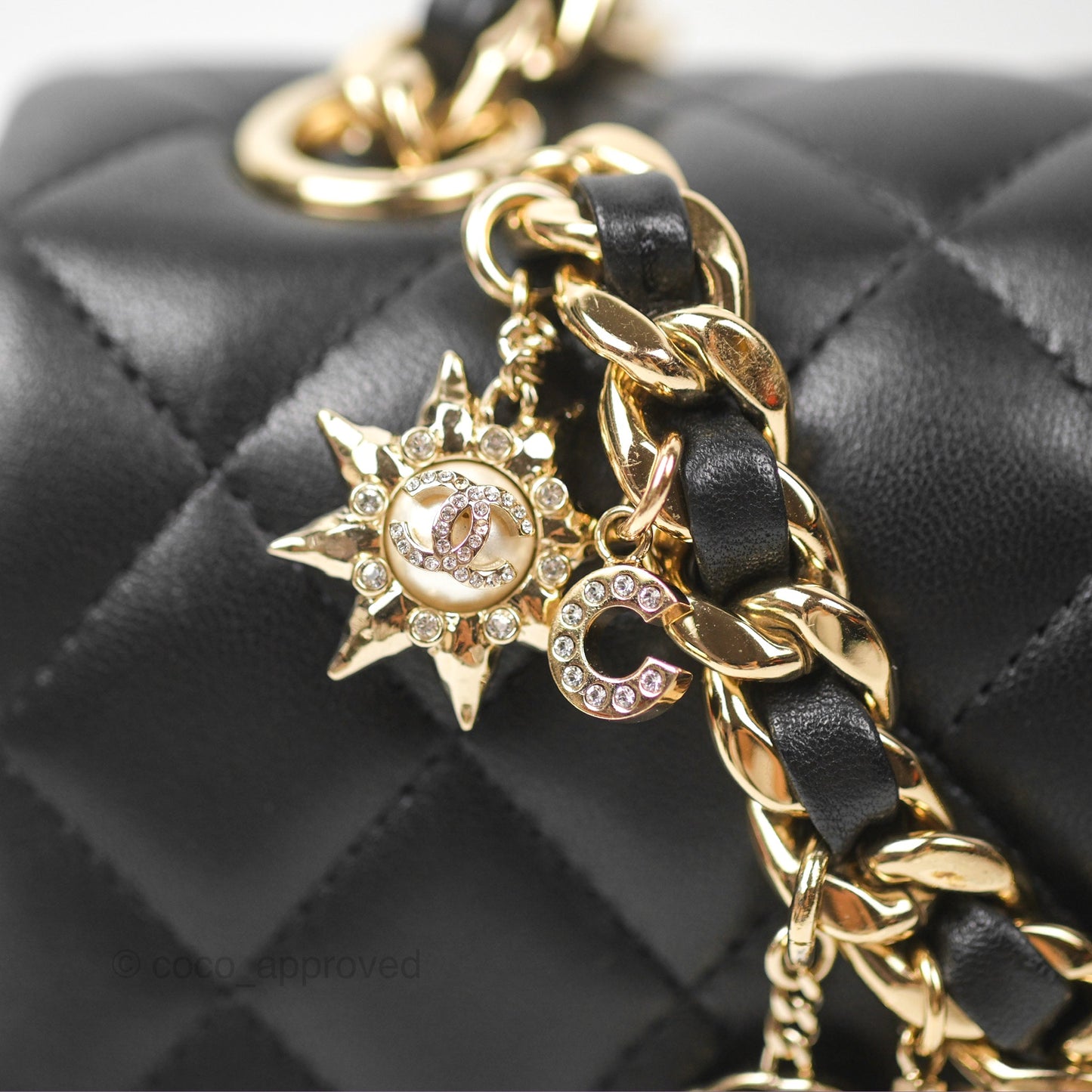 Chanel Quilted Mini Rectangular Flap With Charms Black Lambskin Gold Hardware 21C