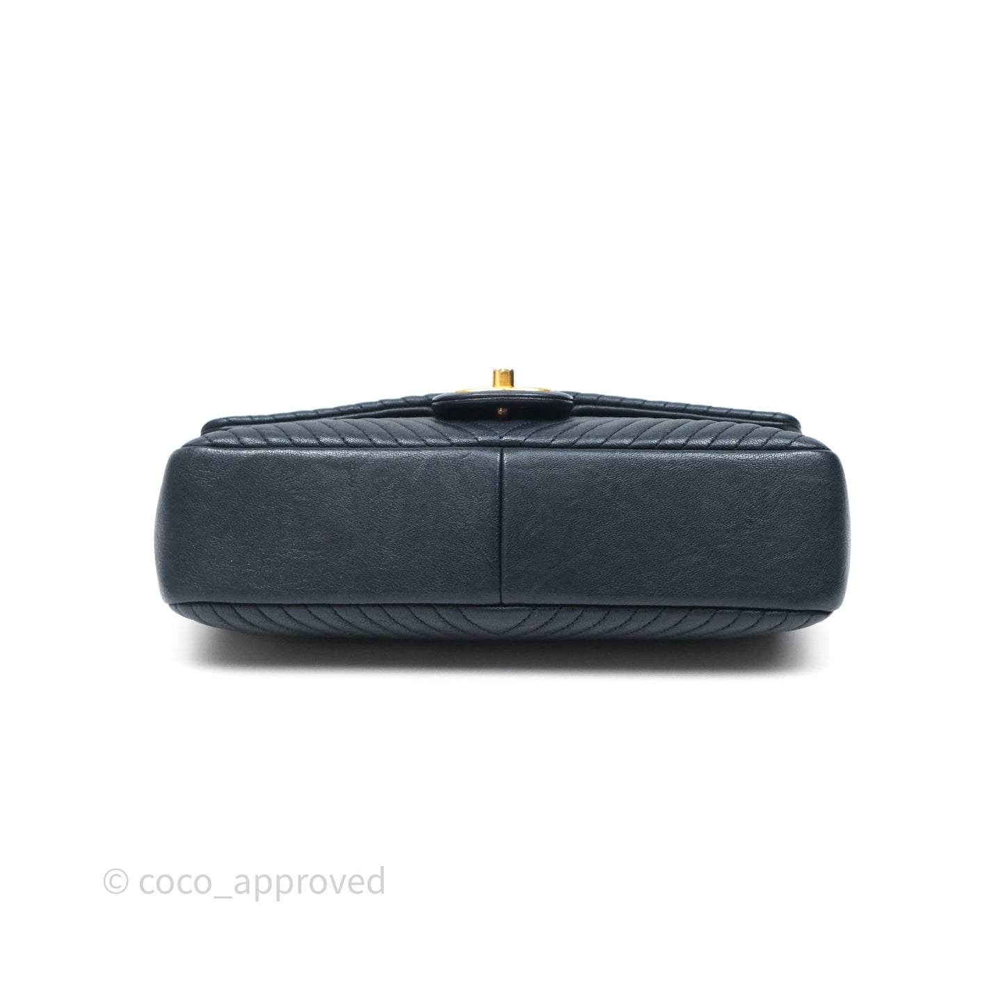 Chanel Medium Chevron Surpique Flap Navy Calfskin Aged Gold Hardware