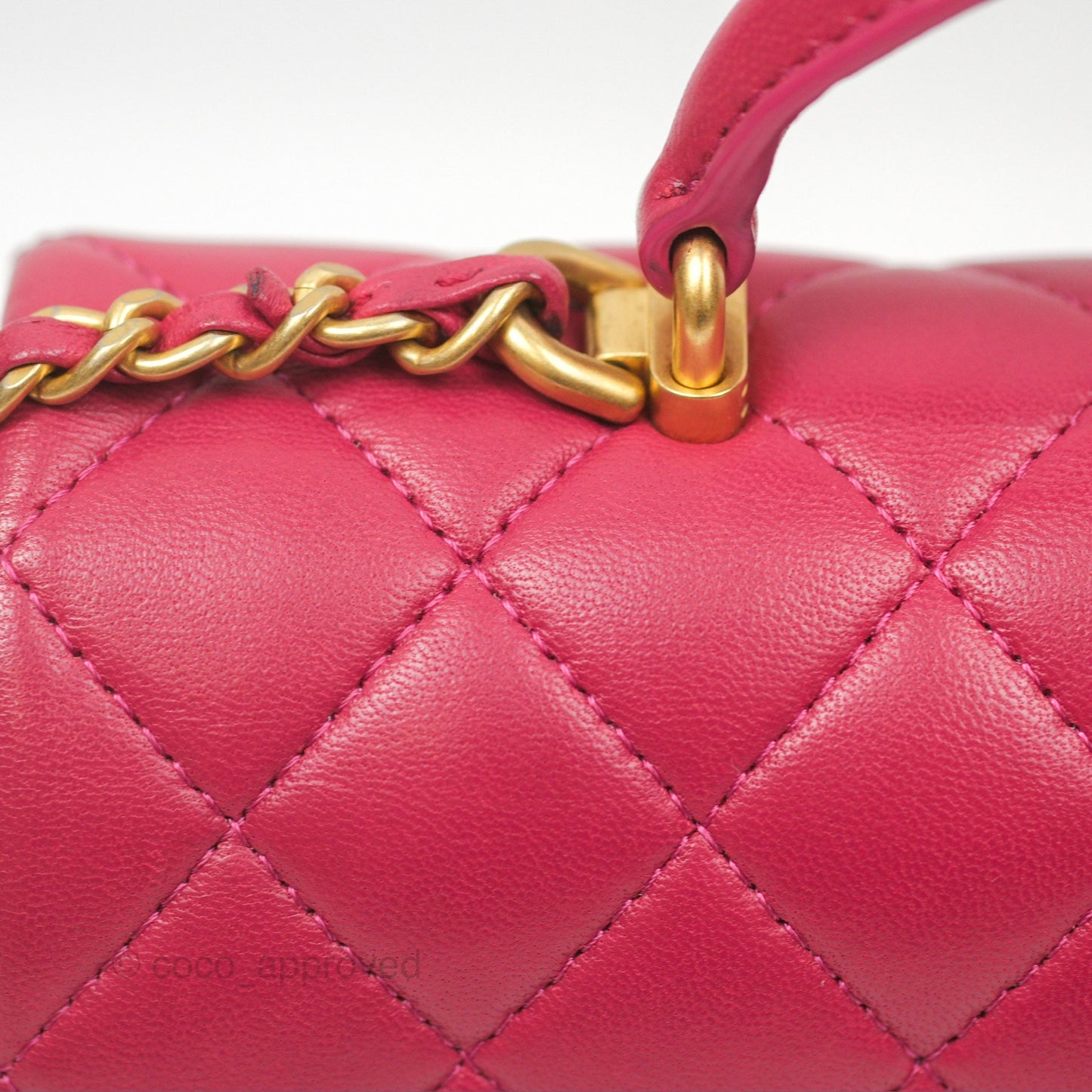 Chanel Top Handle Mini Rectangular Flap Bag Berry Red Lambskin Aged Gold Hardware