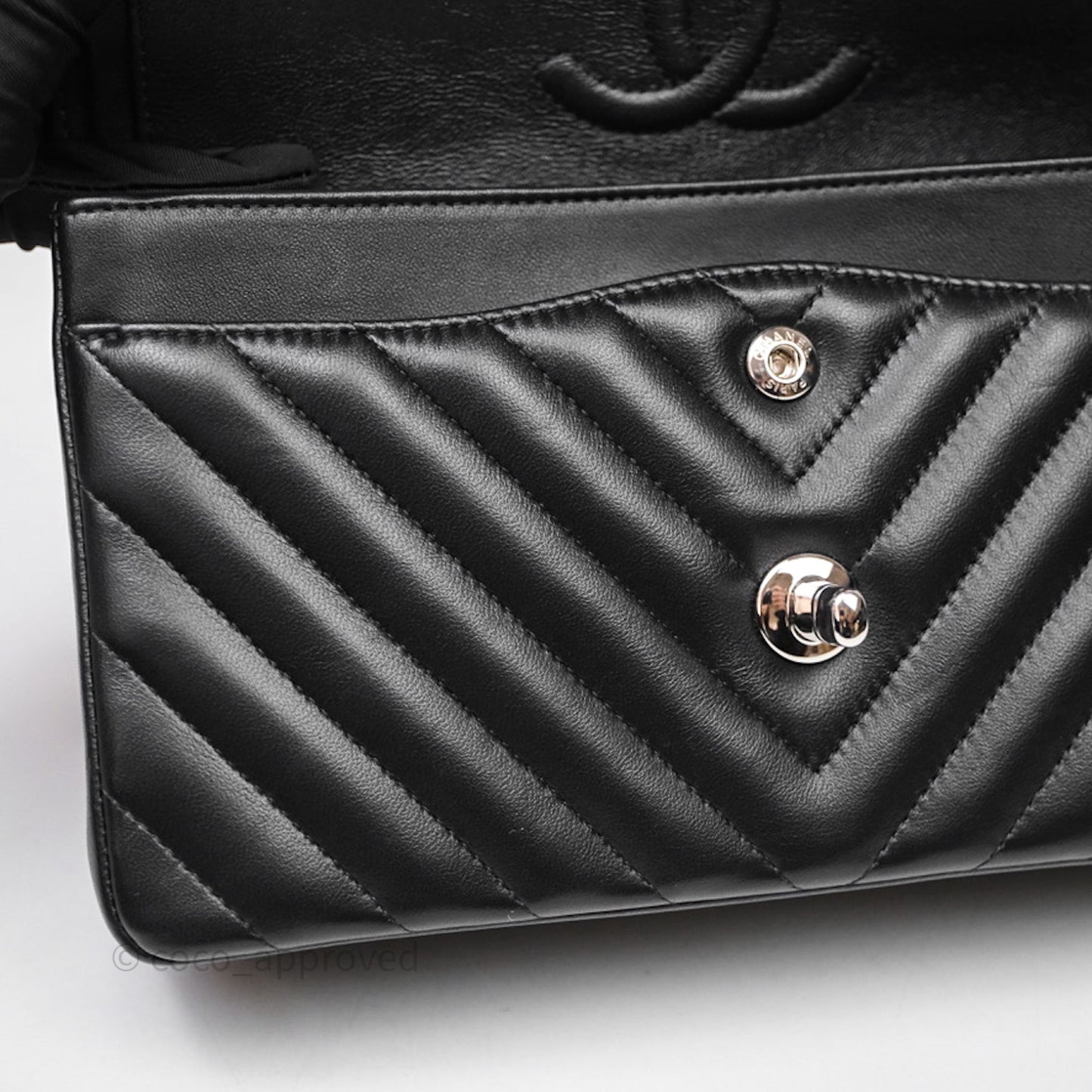 Chanel Small Classic Chevron Flap Black Lambskin Silver Hardware