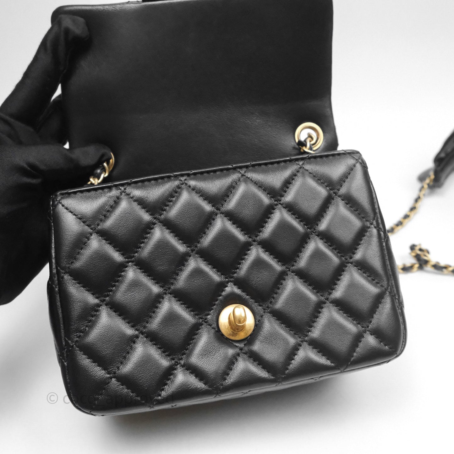 Chanel Romance Mini Square Flap Black Lambskin Aged Gold Hardware