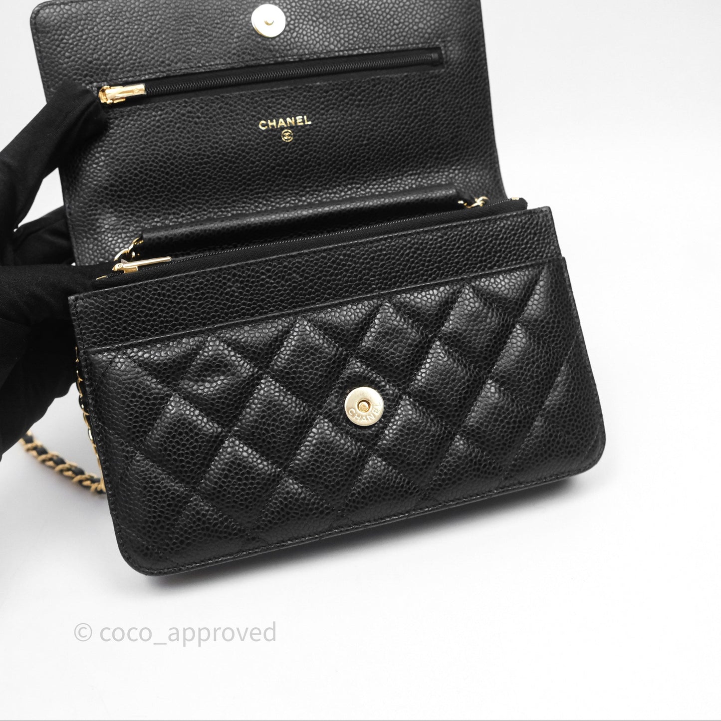 Chanel Classic Quilted Wallet On Chain WOC Black Caviar Gold Hardware