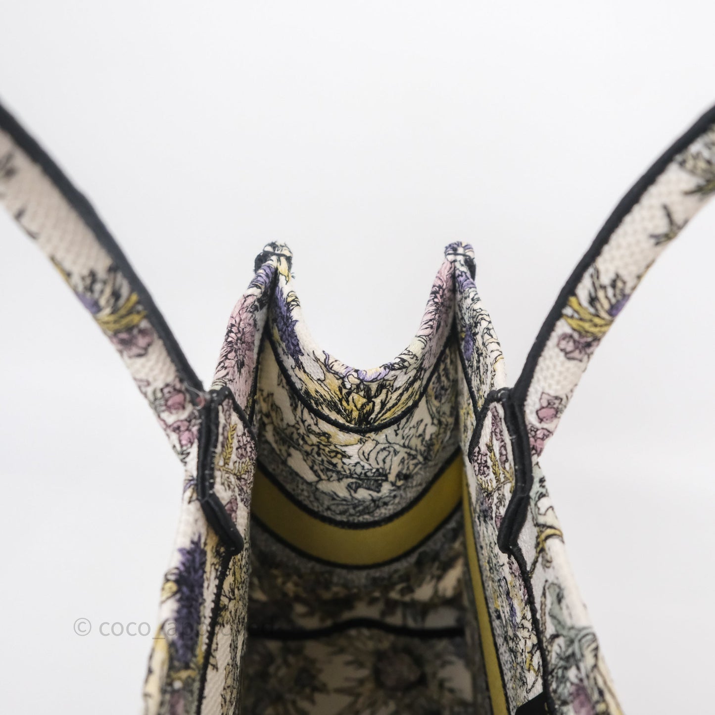 Christian Dior Medium (Old Small) Book Tote Latte Embroidery with Yellow Multicolor Dior Chardons Motif