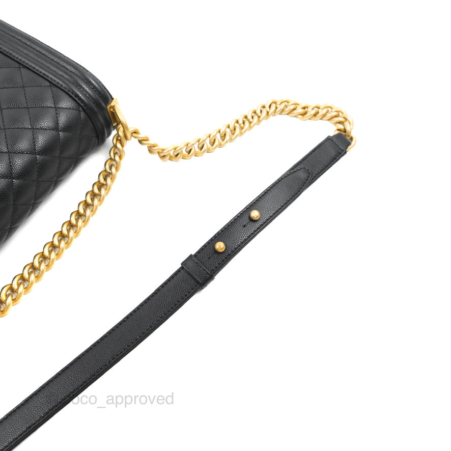 Chanel Quilted Medium Boy Black Caviar Aged Gold Hardware