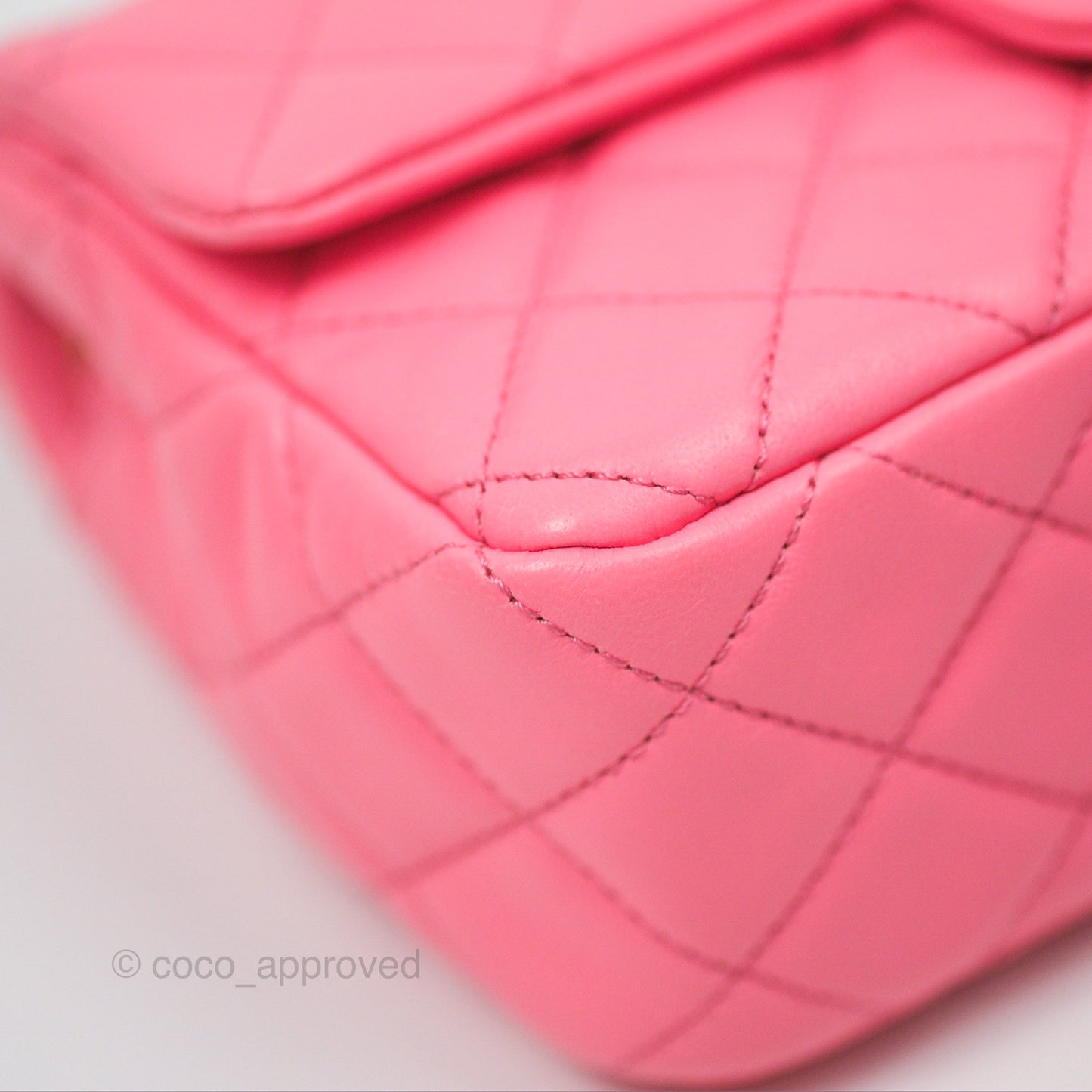 Chanel Mini Rectangular Pearl Crush Quilted Pink Lambskin Aged Gold Hardware