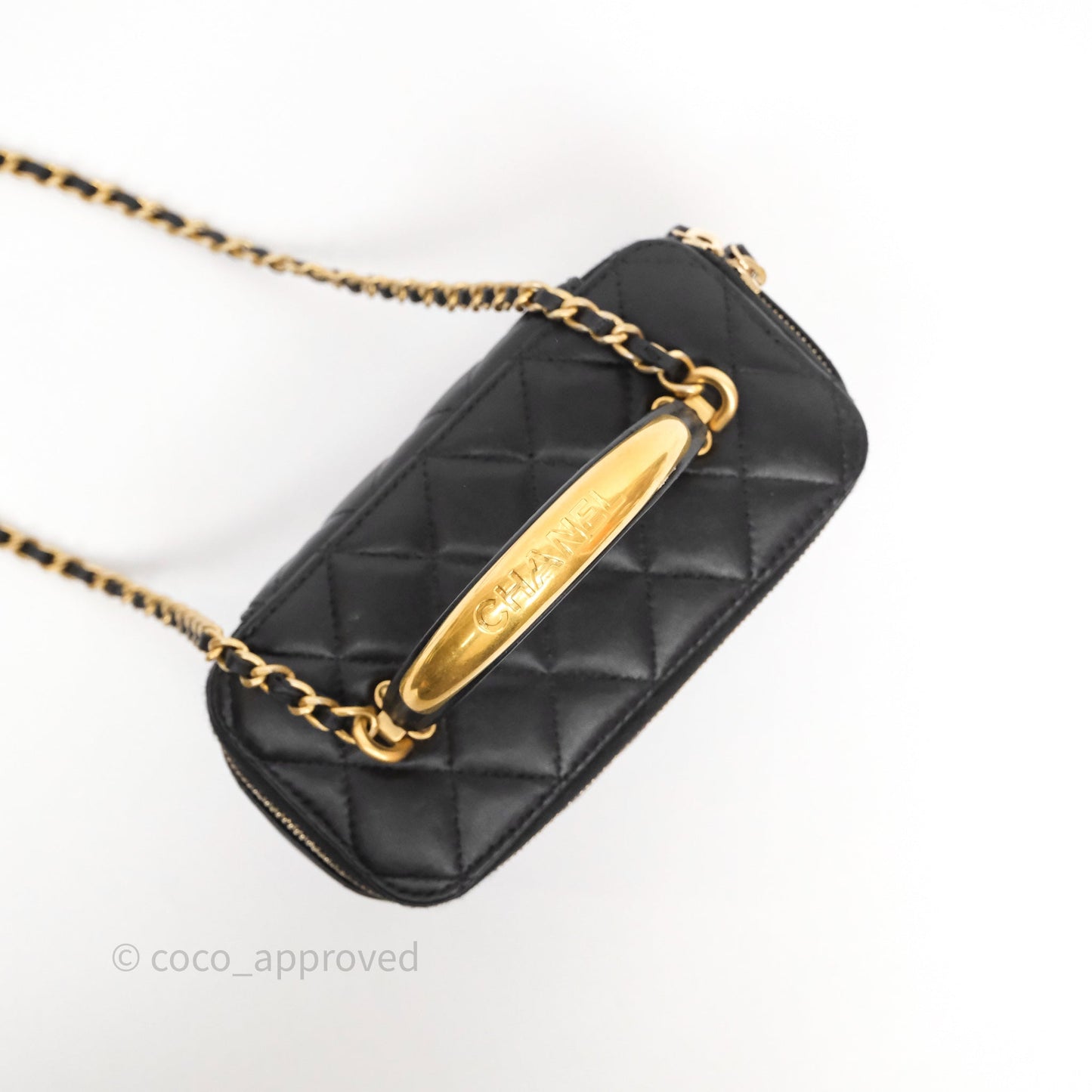 Chanel Vanity Rectangular Metal Top Handle Black Lambskin Aged Gold Hardware