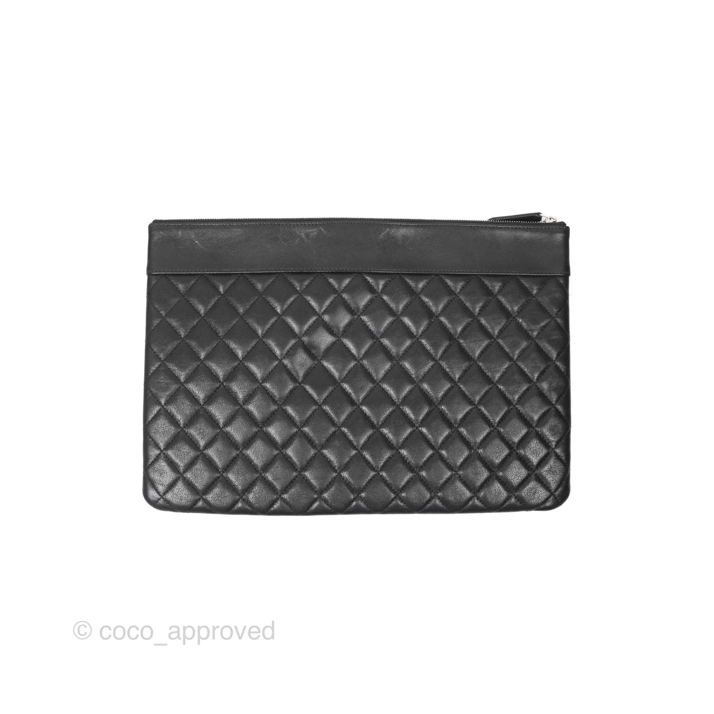 Chanel Mademoiselle Quilted Large O Case Clutch Black Lambskin