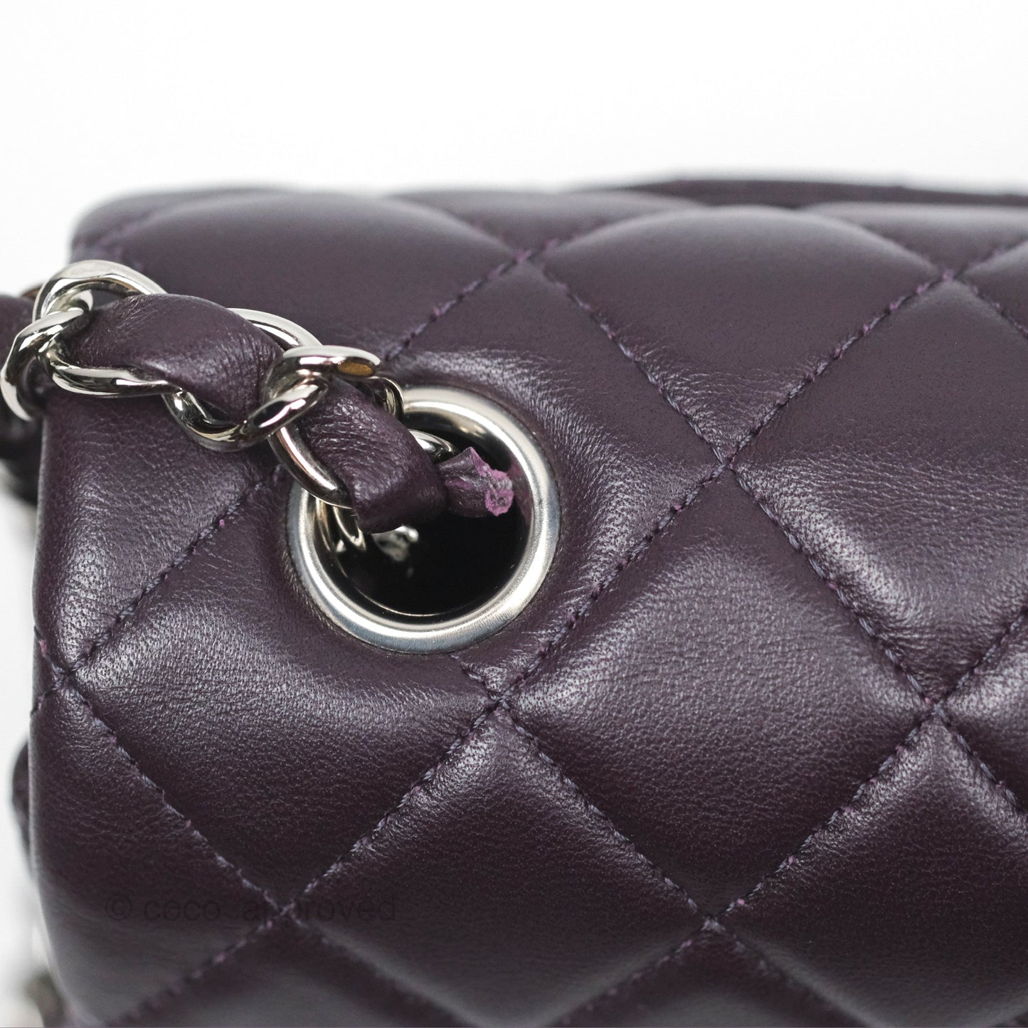 Chanel Mini Rectangular Quilted Dark Purple Lambskin Silver Hardware