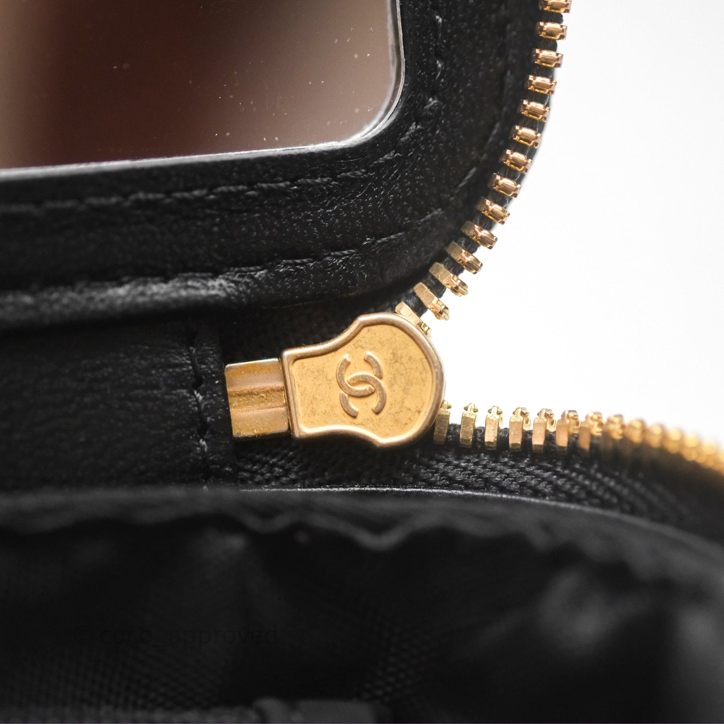 Chanel Vanity with COCO Heart Chain Black Lambskin Aged Gold Hardware