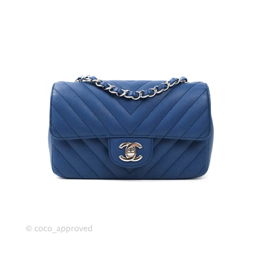 Chanel Mini Rectangular Chevron Caviar Blue Silver Hardware