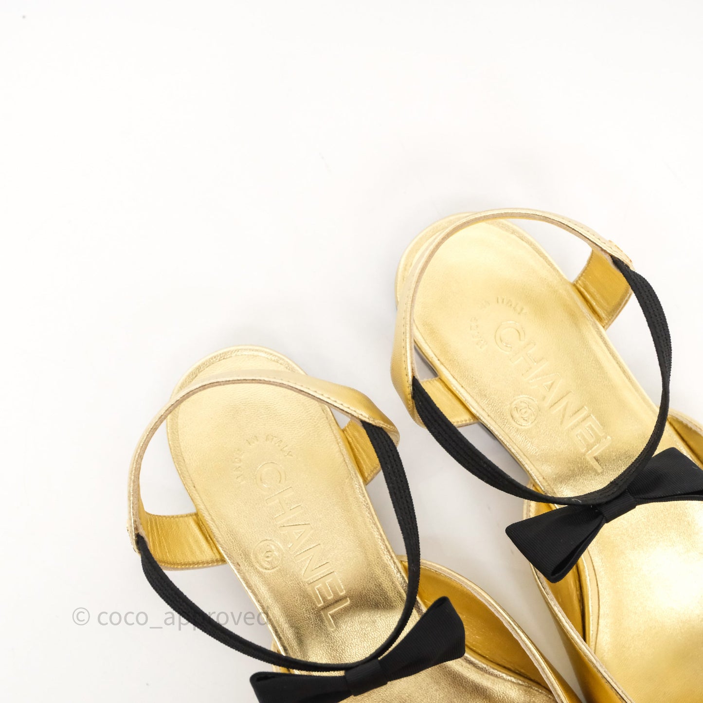 Chanel Bow Two-Tone Slingback Flats Gold/ Black Size 37.5