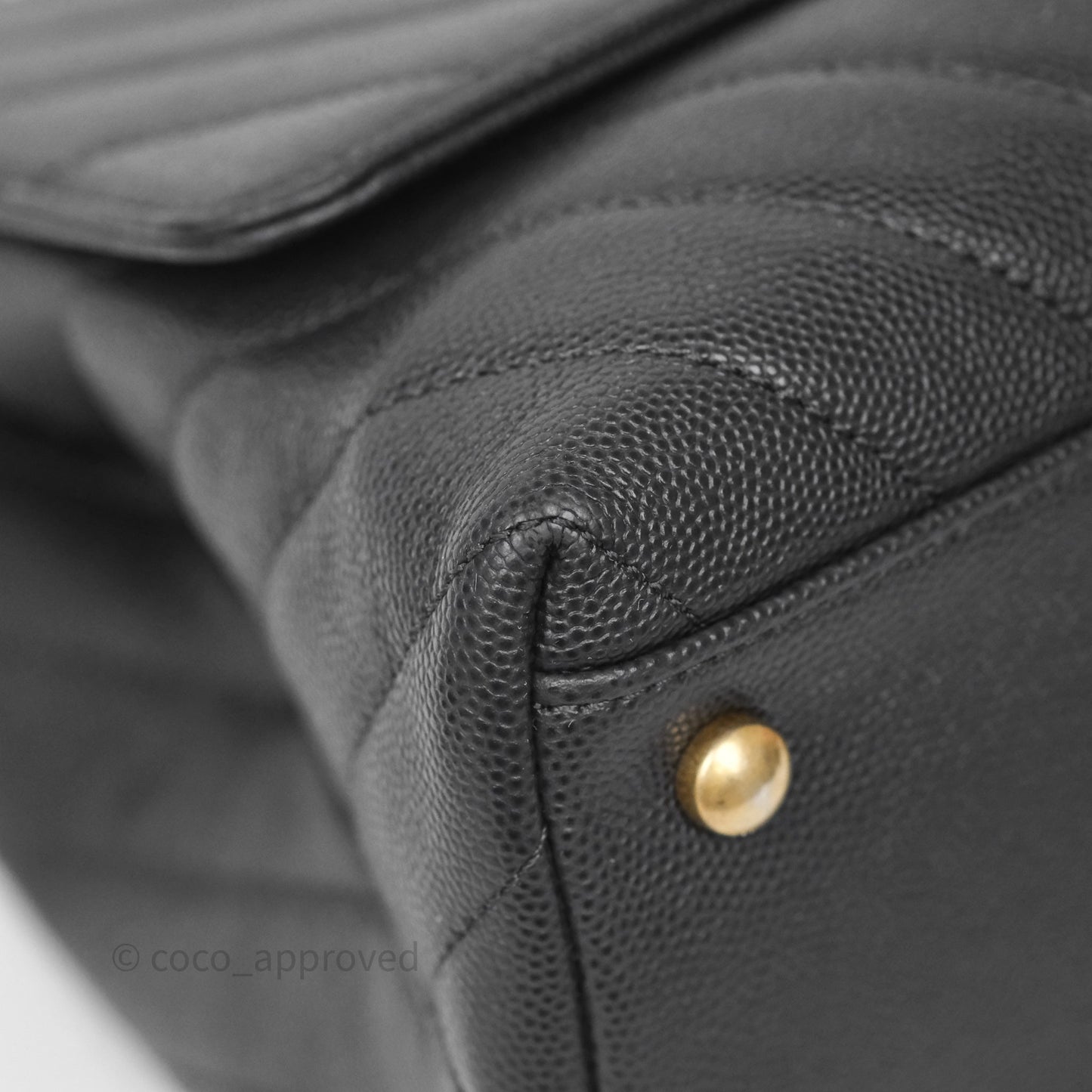 Chanel Medium Coco Handle Chevron Dark Grey Caviar Aged Gold Hardware