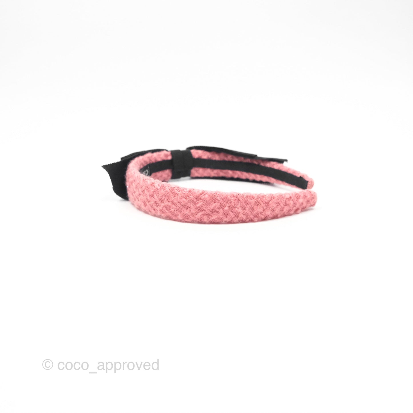 Chanel Black CC Silk Ribbon Bow Tweed Hair Band Pink 22B
